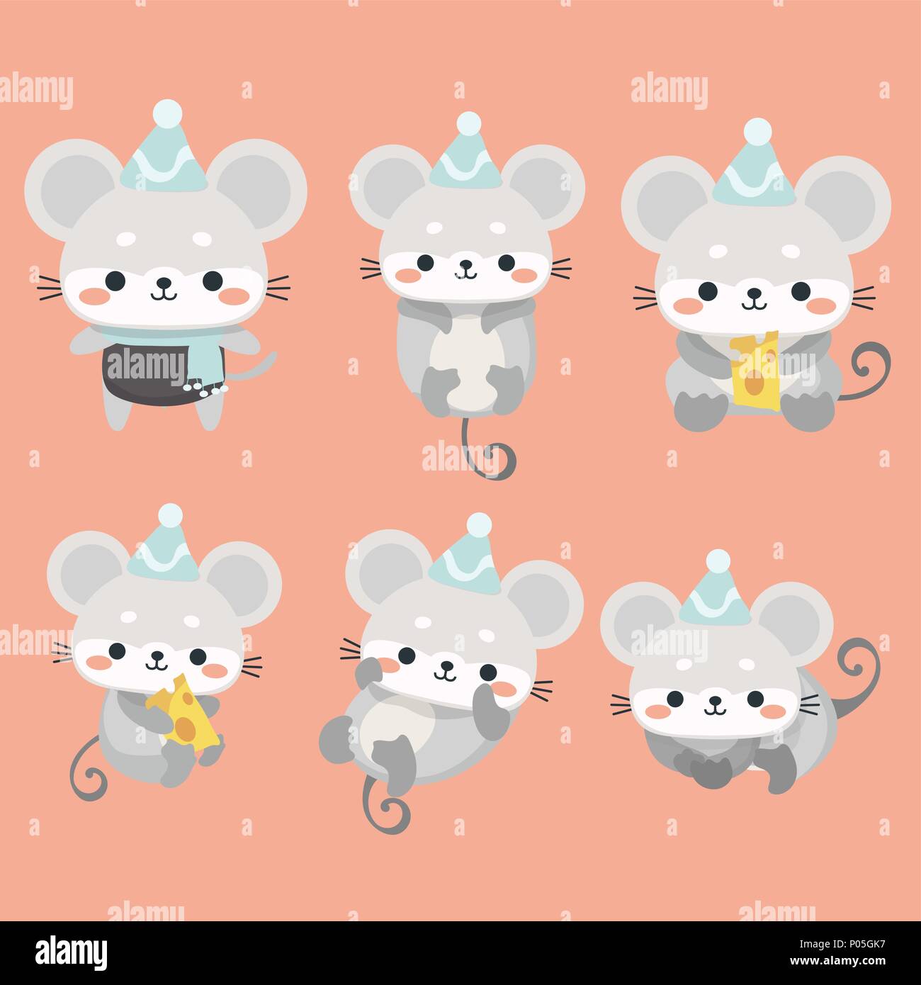 Ein lustiges set Mäuse in einem Cartoon Stil. Stock Vektor