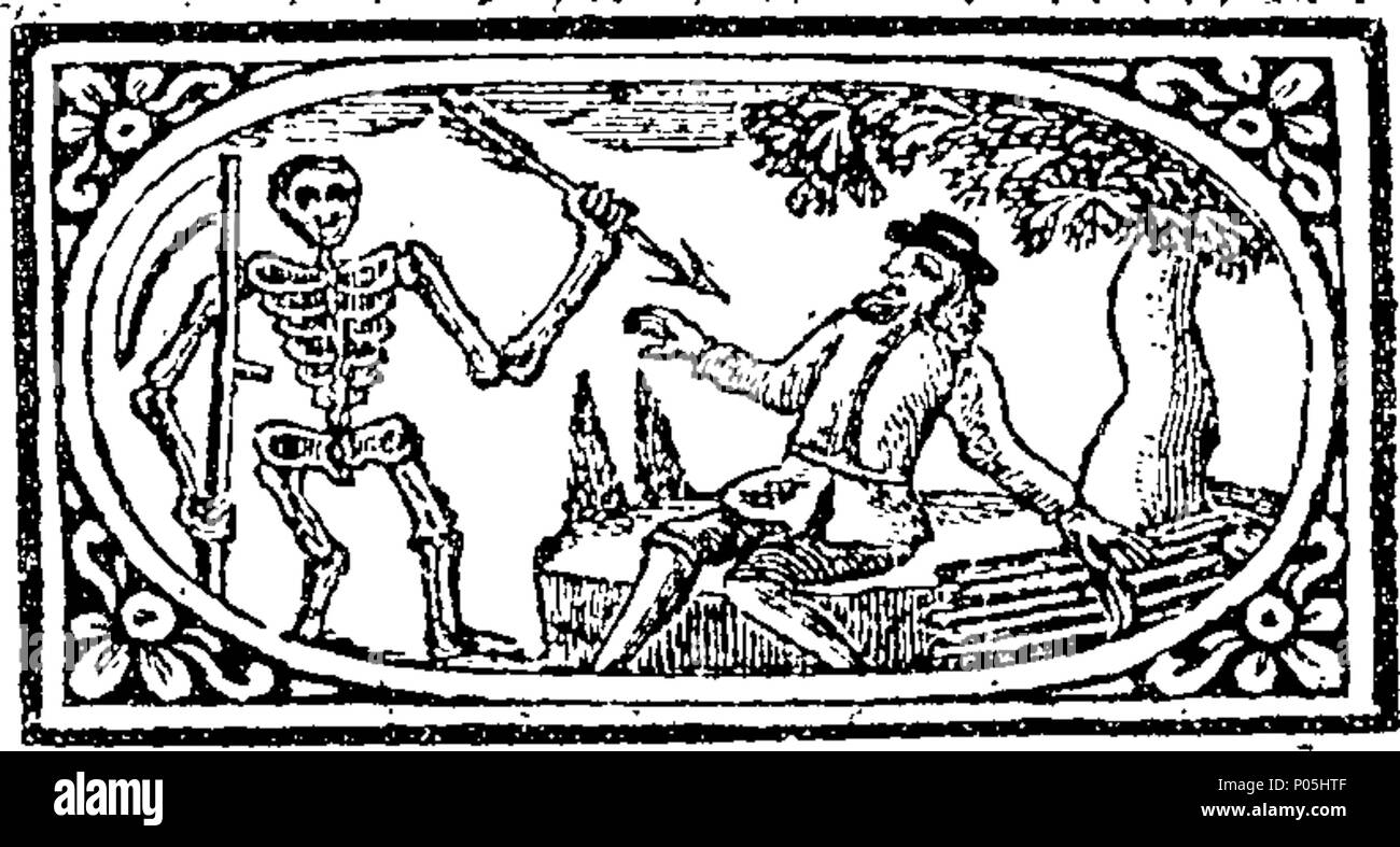 . Englisch: Fleuron aus Buch: ein Dialog zwischen einem blinden Mann und Tod. Mit tröstungen Für den frommen Christen, gegen die Ängste der König der Schrecken. 89 ein Dialog zwischen einem blinden Mann und Tod Fleuron T 011115-1 Stockfoto