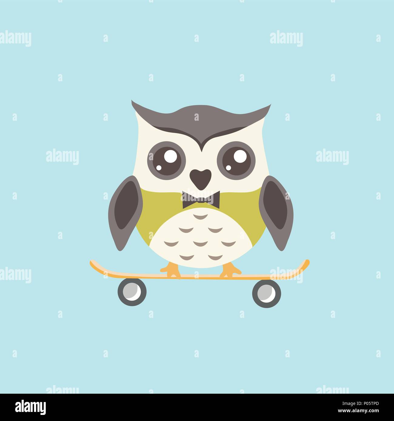 Cute Eule mit Skateboard. Stock Vektor