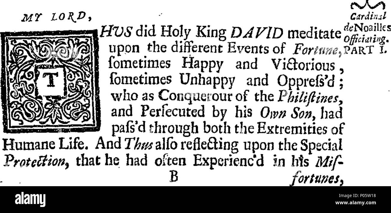 . Englisch: Fleuron aus Buch: ein begräbnis Rede nach dem Tod des, der Mächtigen, die meisten ausgezeichnet, und die meisten religiösen Prinz, James die zweite, später König von Großbritannien. Der 19. September, 1702 gesprochen. In der Kirche St. Maria de Chaillot, wo seine Majestät Herzen hinterlegt ist. Durch Messire Henry Emmanuel de Rouquette, Doktor der Sorbonne; Abt von St. Gildas de Rhuis. Geschehen schnitt der 13. Auflage des französischen. 101 ein begräbnis Rede nach dem Tod des höchsten Fleuron T 071028-1 Stockfoto