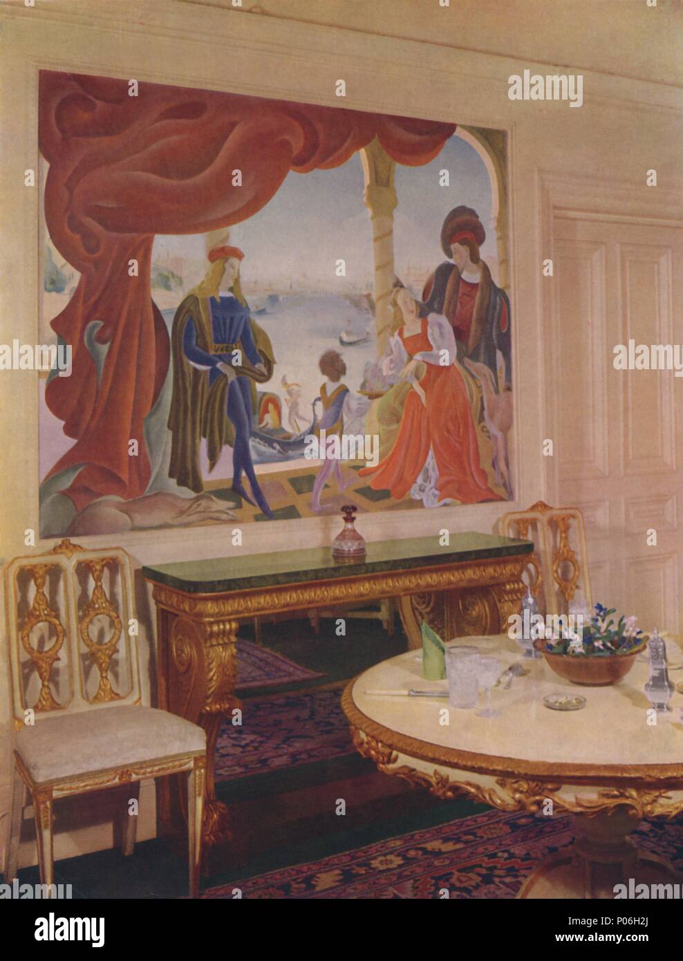 'MUral von Beatrice MacDermott, Darstellung einer venezianischen Szene, und in einem der Restaurants gestaltet - Zimmer Fenster Künstler: Unbekannt. Stockfoto