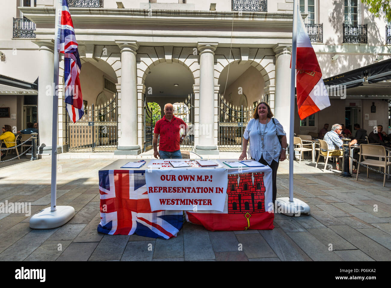 Gibraltar, UK - 18. Mai 2017: Picket Gruppe für eigene Vertreter von Gibraltar in Westminster in Gibraltar, Europa. Name der Gruppe zeigt an, dass das Ziel und die Stockfoto