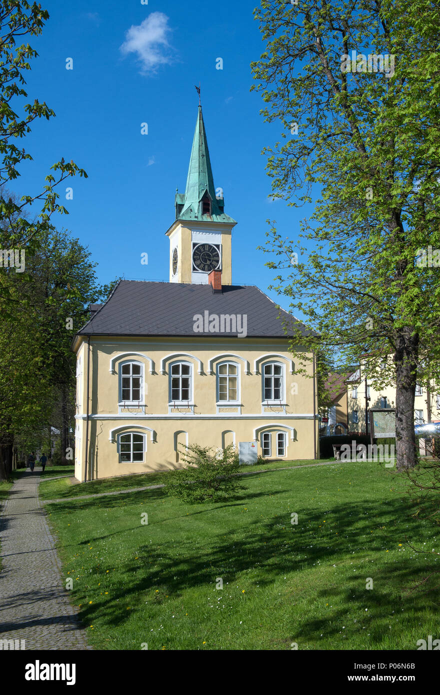 Hohenfurth, der Tschechischen Republik, dem historischen Rathaus Stockfoto