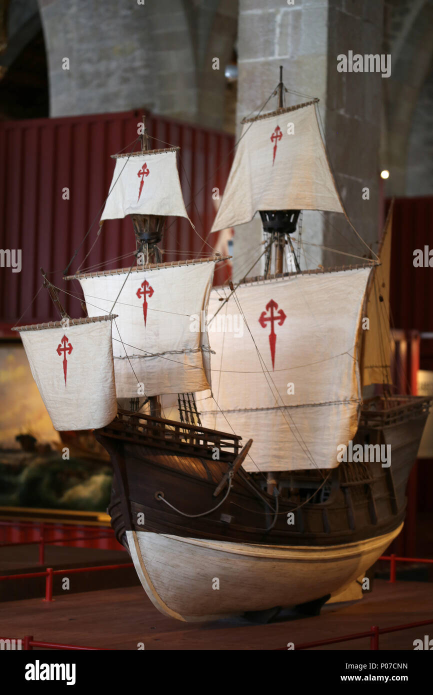 Modell Nao Victoria. Spanisch Carrack. 1. in die Welt umrunden, mit Magellan. 1519-1522. Barcelona Maritime Museum. Spanien. Stockfoto