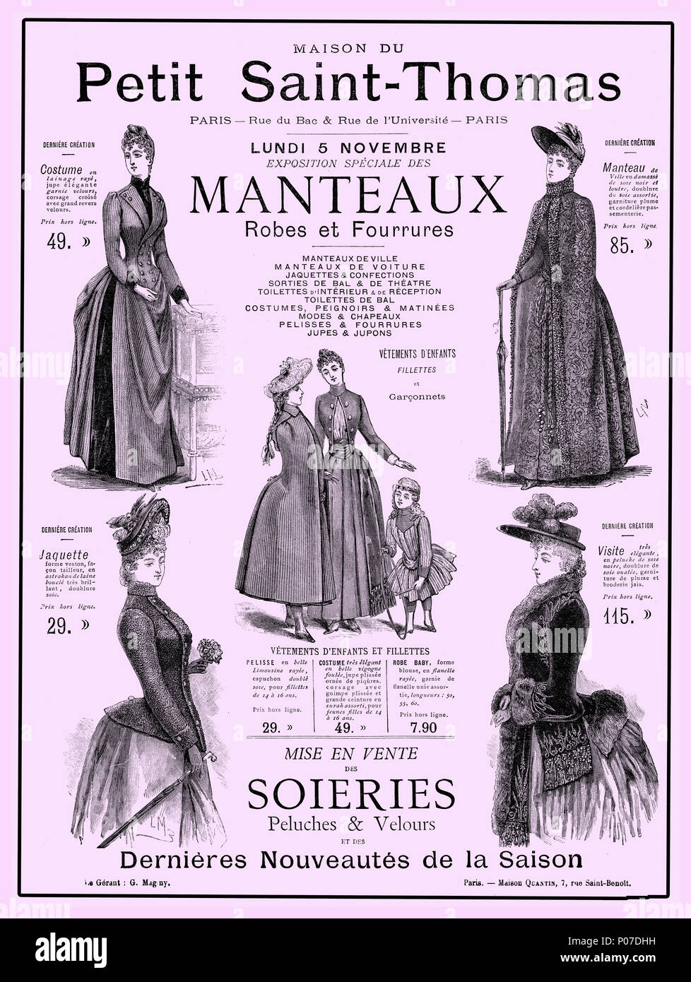 Winter Damen mode Werbung Seite auf "La Vie Parisienne" französische Satiremagazin, Jahr 1888 Stockfoto