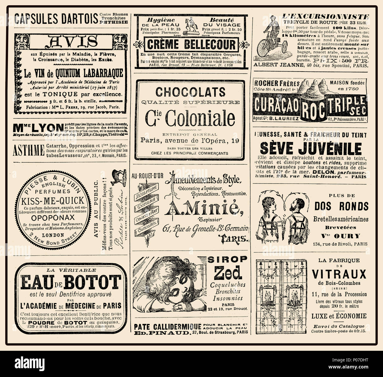Werbung Seite auf "La Vie Parisienne" französische Satiremagazin, Jahr 1888 Stockfoto