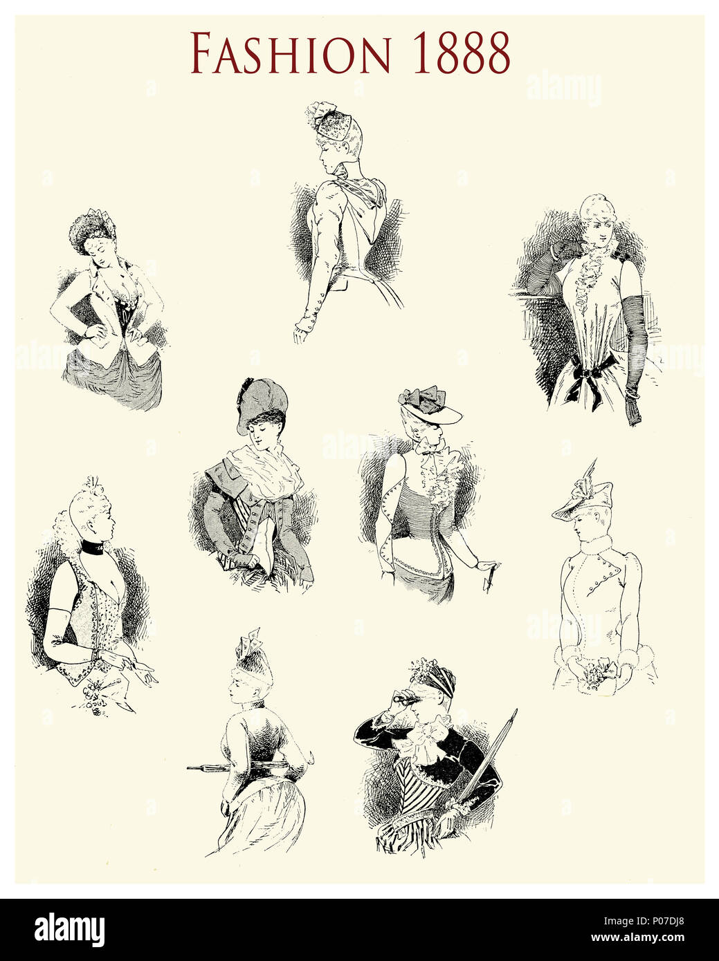 Dob Fashion 1888 von "La Vie Parisienne" französische Satiremagazin, niedliche Porträts Stockfoto