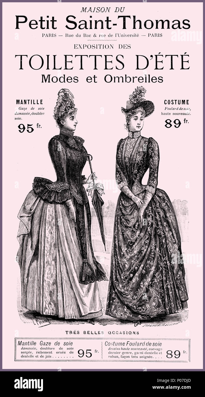 Sommer Damen mode Werbung Seite auf "La Vie Parisienne" französische Satiremagazin, Jahr 1888 Stockfoto