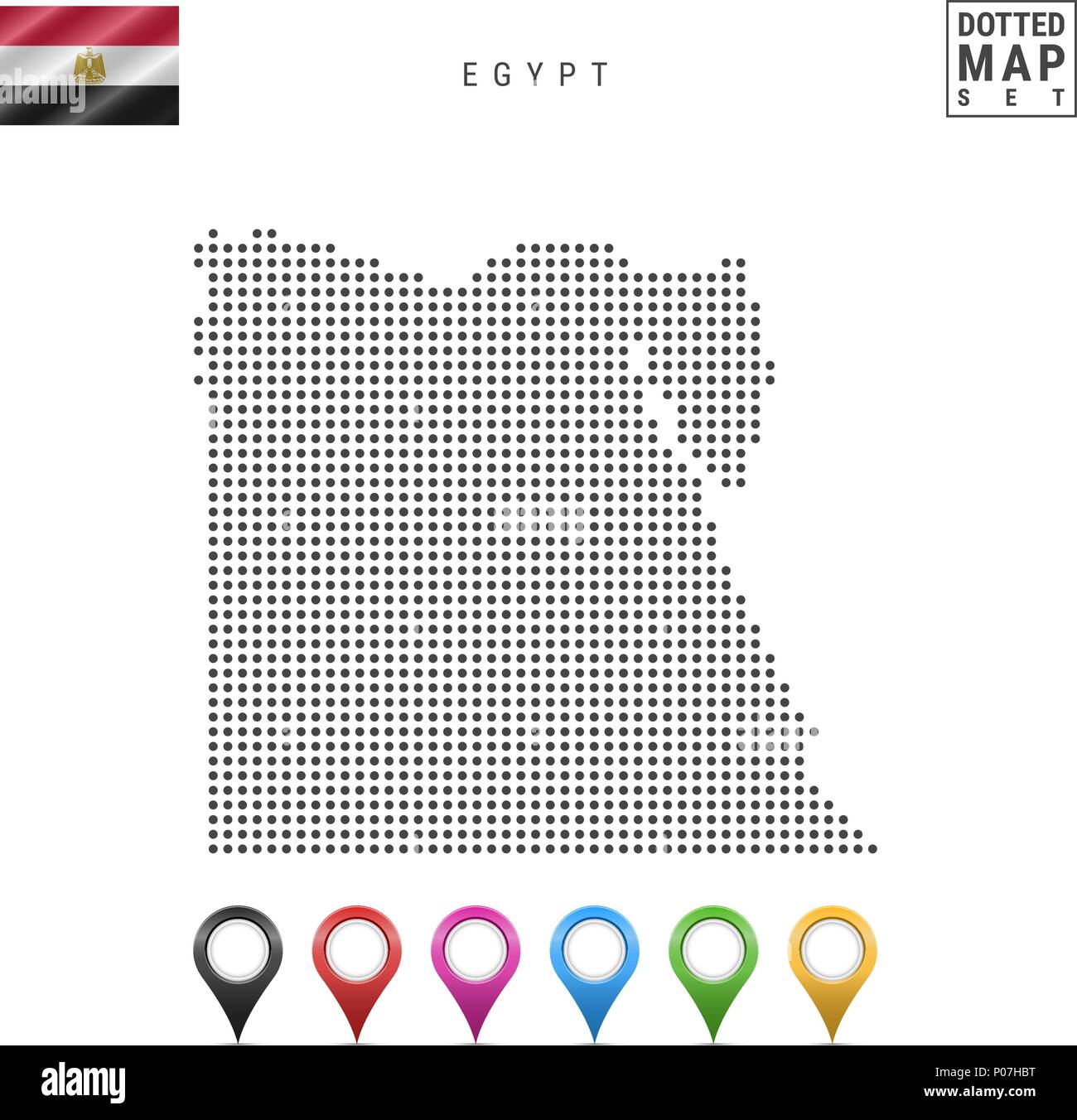 Vektor gepunktete Karte von Ägypten. Einfache Silhouette von Ägypten. Die Nationalflagge von Ägypten. Eingestellt von bunten Karte Markierungen Stock Vektor