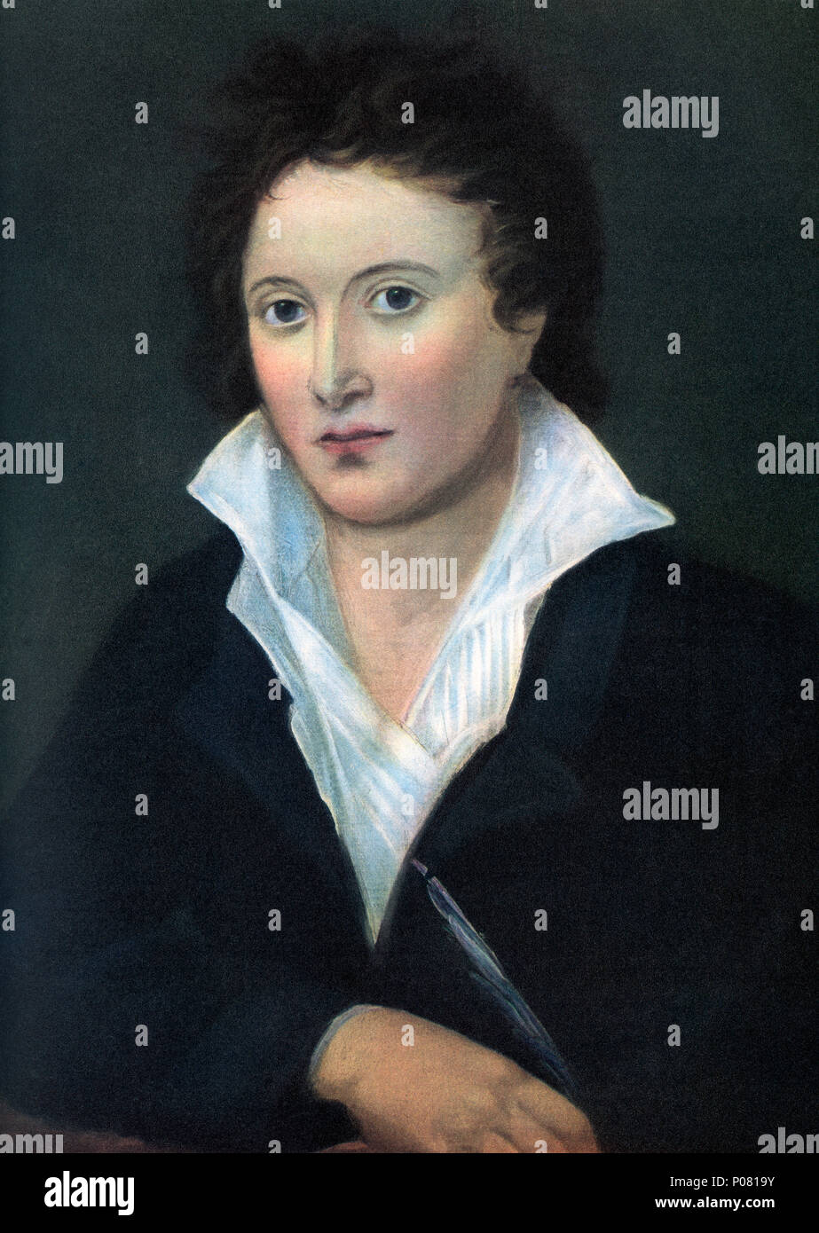 Percy Bysshe Shelley, 1792 - 1822. Englischer Dichter, Dramatiker, Essayist, Schriftsteller. Nach einer zeitgenössischen Print. Stockfoto