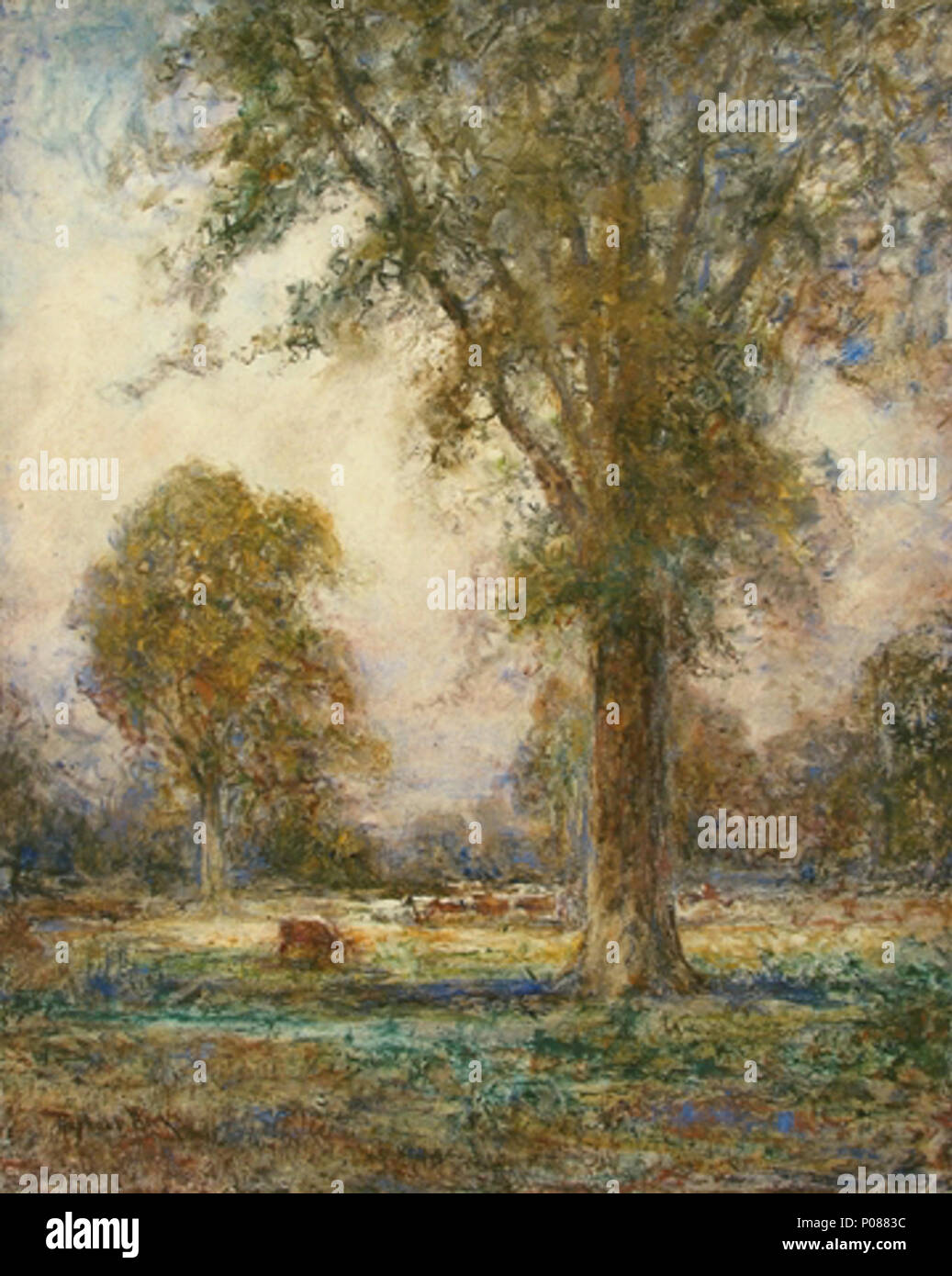 . Englisch: Arbeit von Abram Raphael Beck. Vor 1947. Abram Raphael Beck (1858 - 1947) 14 Beck UntLandscapeWithCows HandColoredPrint Stockfoto