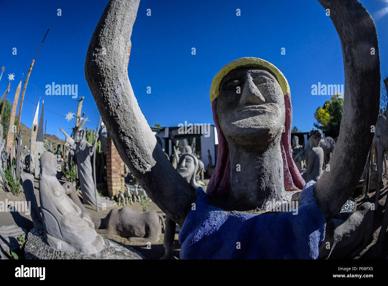Die Owl House in der Südafrikanischen karoo Dorf Nieu Bethesda zeigt die Kunstwerke der reclusive Helen Martins, der 1976 Selbstmord begangen Stockfoto