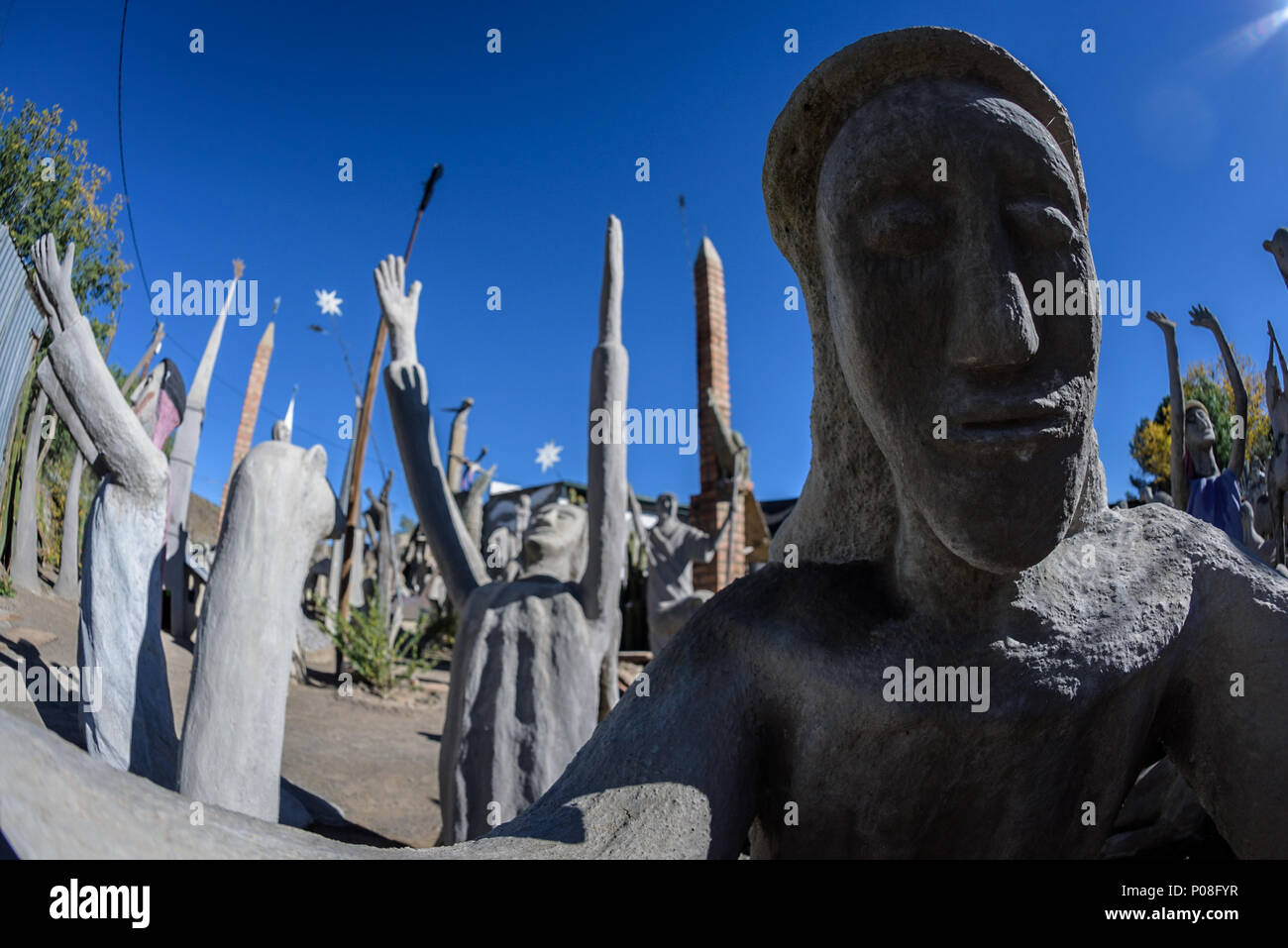 Die Owl House in der Südafrikanischen karoo Dorf Nieu Bethesda zeigt die Kunstwerke der reclusive Helen Martins, der 1976 Selbstmord begangen Stockfoto