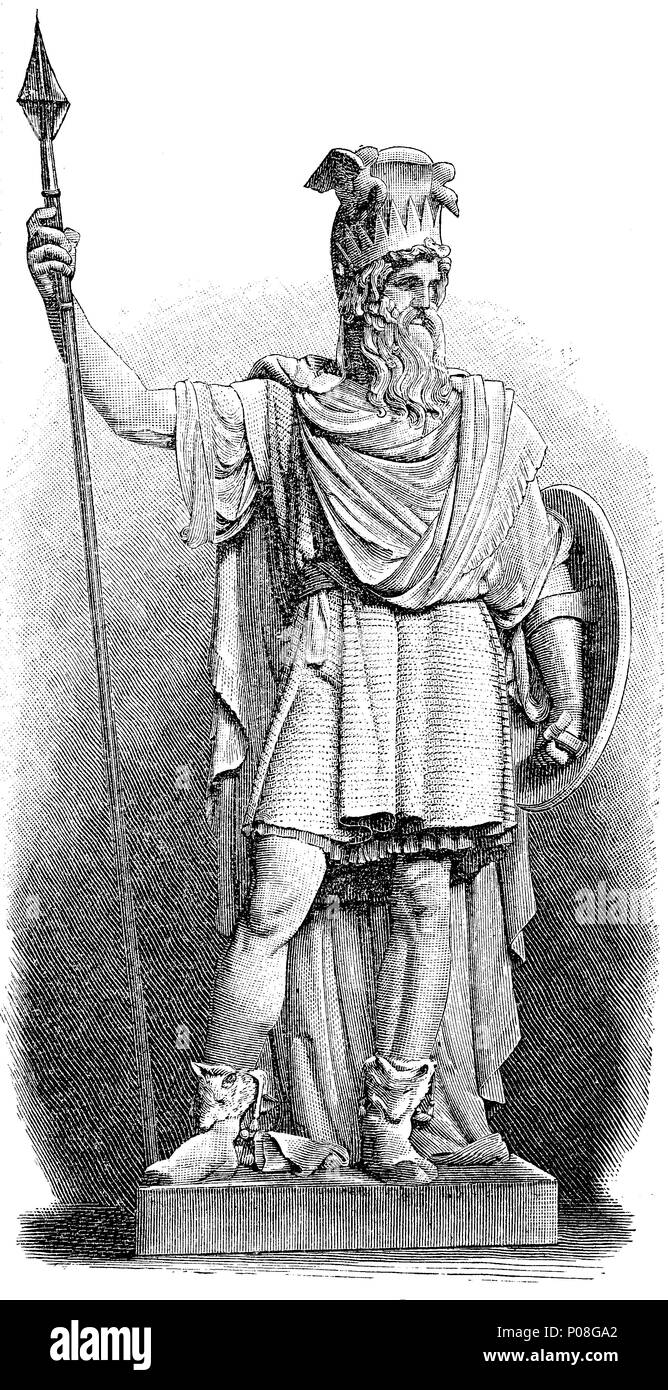 Fogelberg: Odin in der germanischen Mythologie, Odin ist ein weithin verehrt Gott. In der nordischen Mythologie, von denen stammt der Großteil der Informationen über den Gott, Odin mit der Weisheit, der Heilung, Tod, Abgabe verknüpft ist, dem Galgen, Wissen, Kampf, Magie, Poesie, Frenzy, und das runenalphabet, und ist der Ehemann der Göttin Frigg, digital verbesserte Reproduktion einer Vorlage drucken aus dem Jahr 1881 Stockfoto