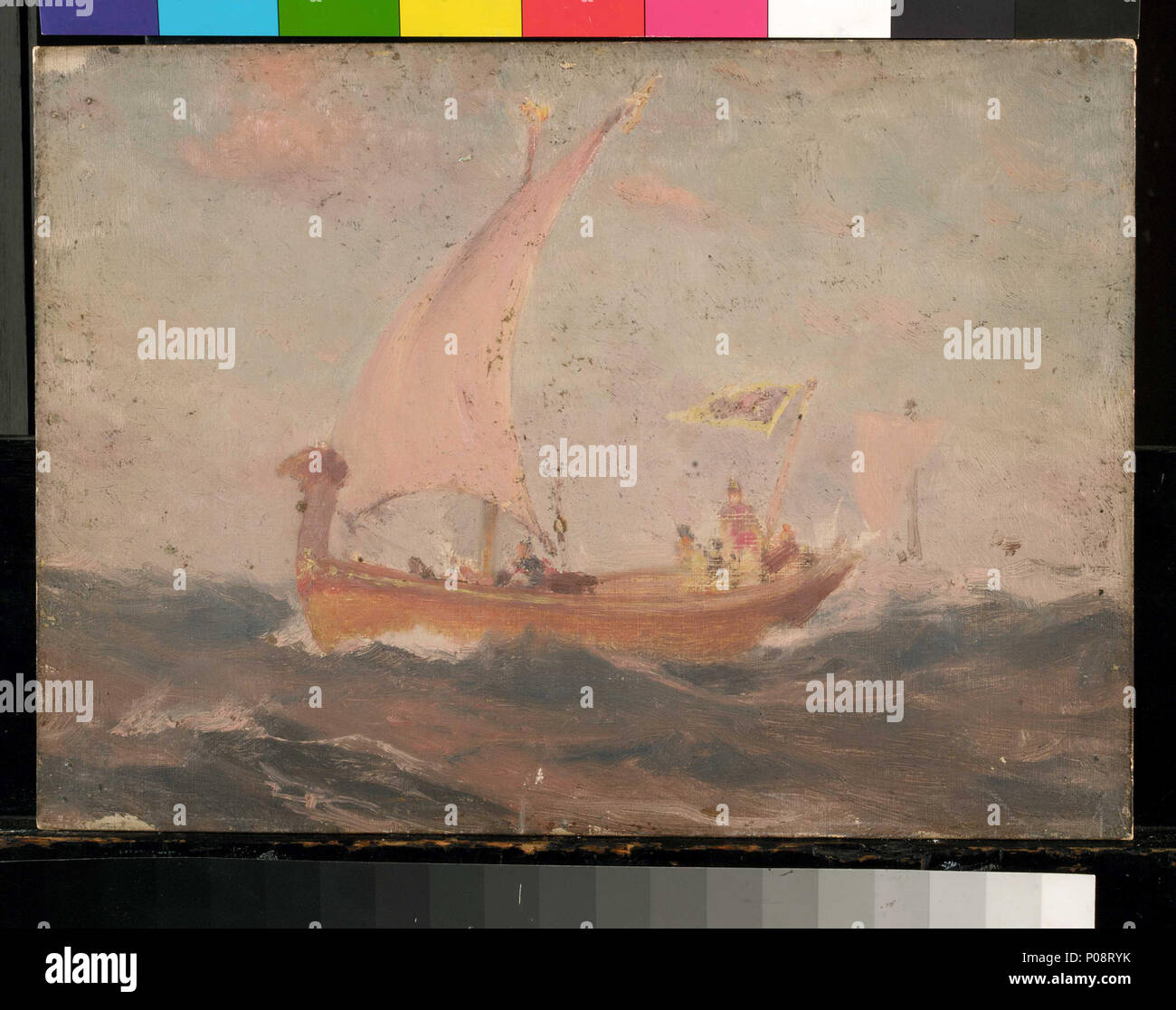 . Englisch: ein mittelalterliches Sailing Barge Malerei. . Ende des 19. Jahrhunderts - Anfang des 20. Jahrhunderts. John Fraser 130 eine mittelalterliche Sailing Barge RMG BHC 2303 Stockfoto