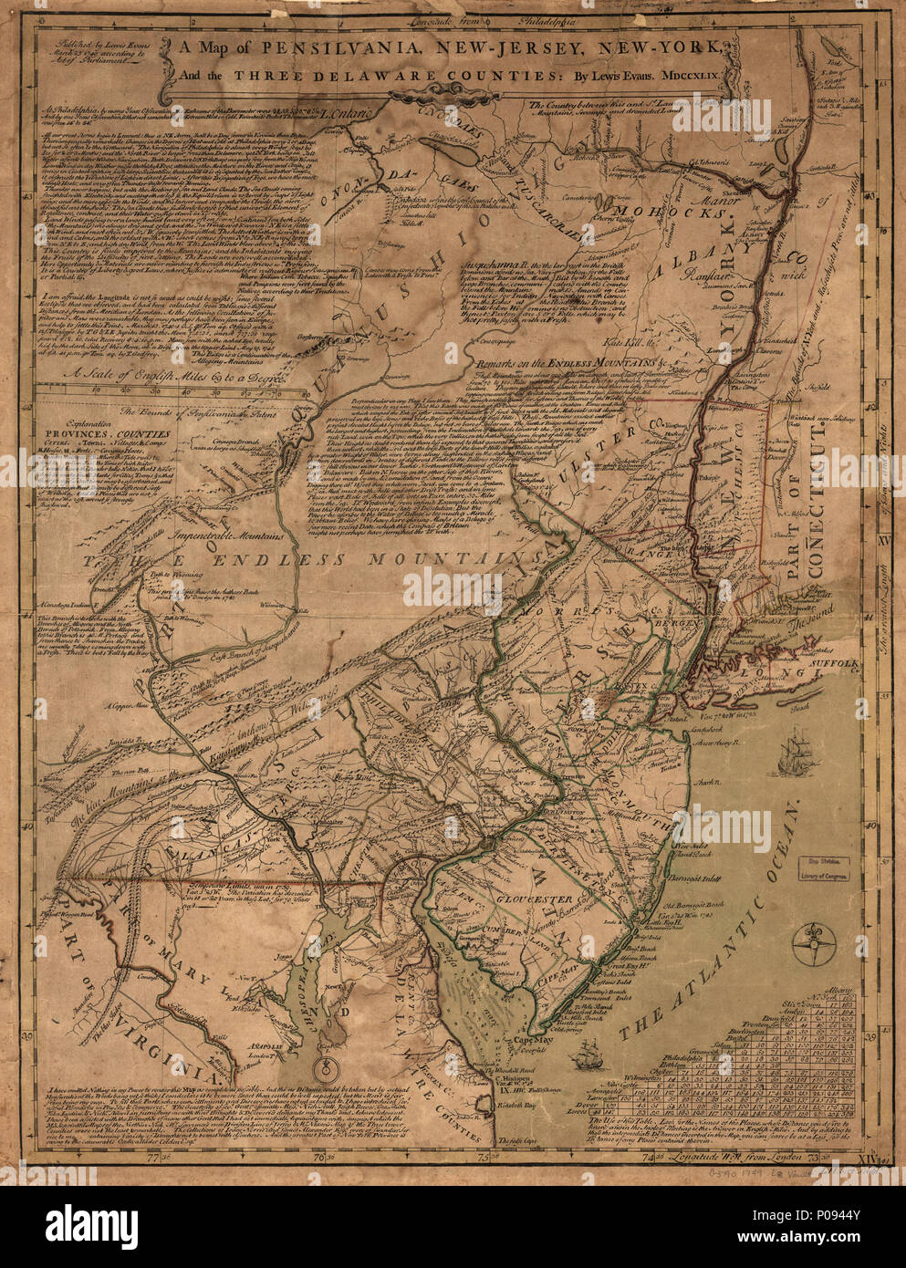 129 eine Karte von Pensilvania, New-Jersey, New York, und die drei Delaware Grafschaften. LOC 74691938 Stockfoto