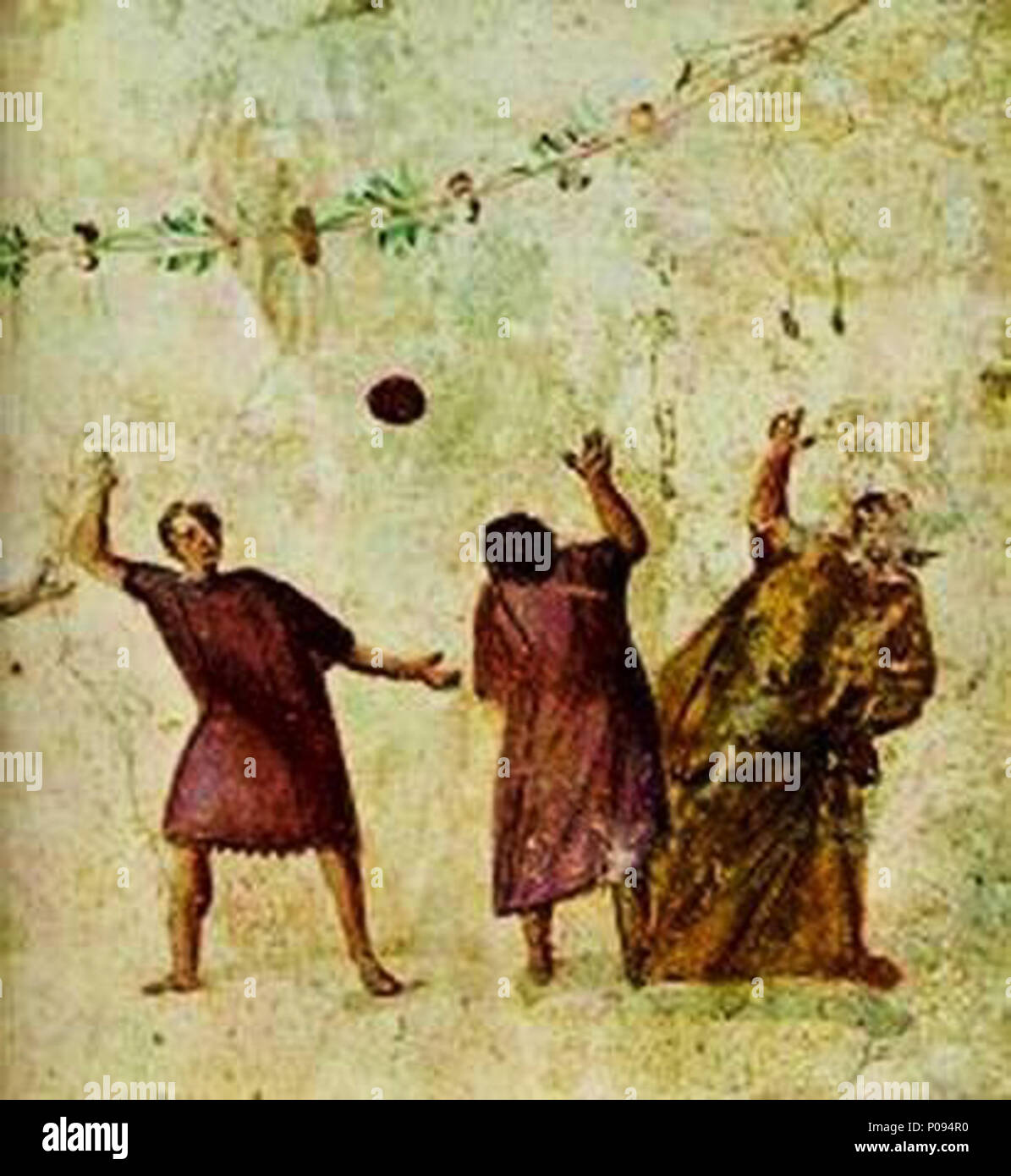 . Deutsch: "Harpastum", eine Form der Ball Spiel im Römischen Reich gespielt. Fresko. . Ca. 100 BC - 400 AD. Unbekannt 3 Harpastum Romain Stockfoto