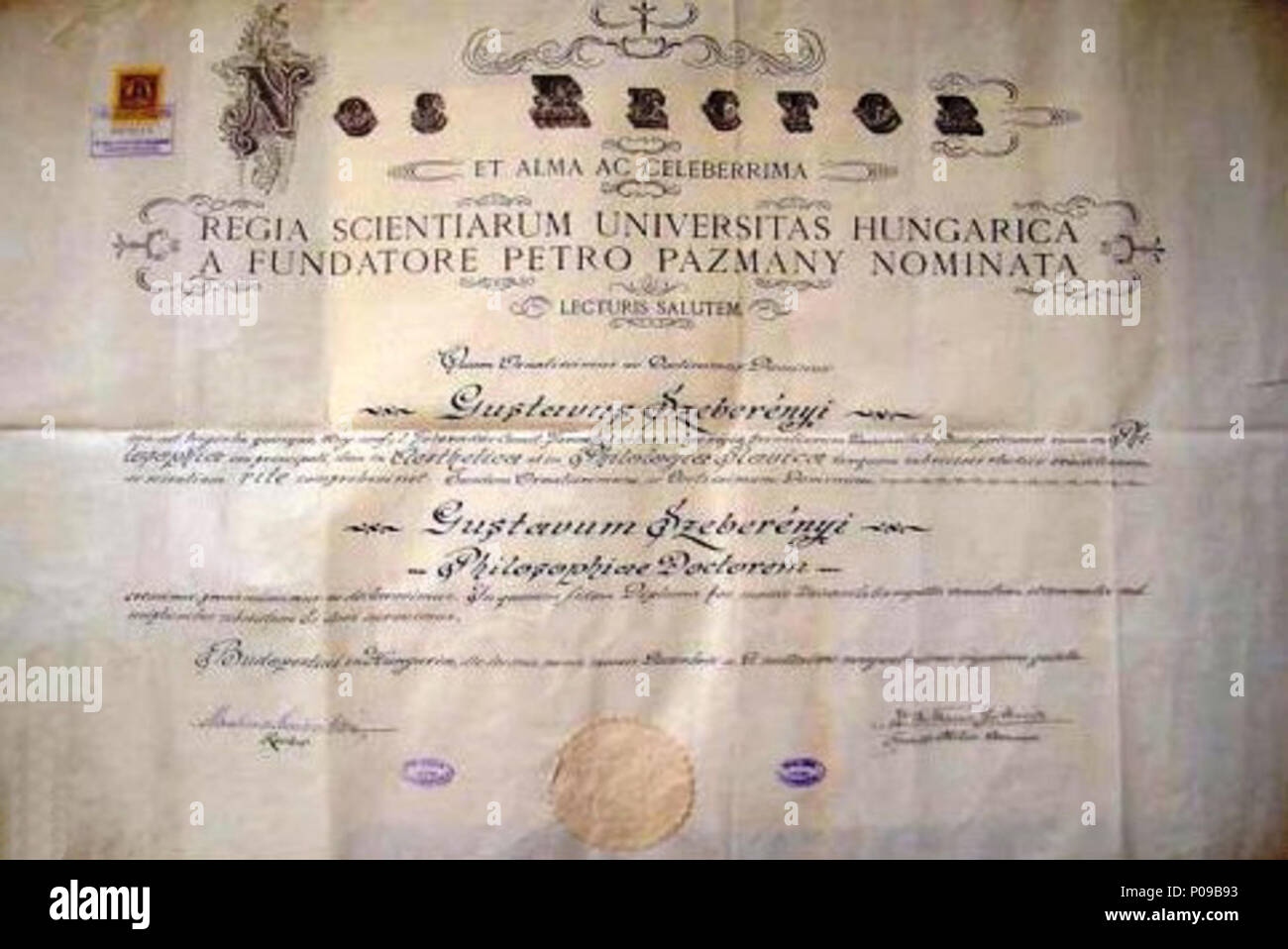 96 Szeberényi Gusztáv oklevele Stockfoto