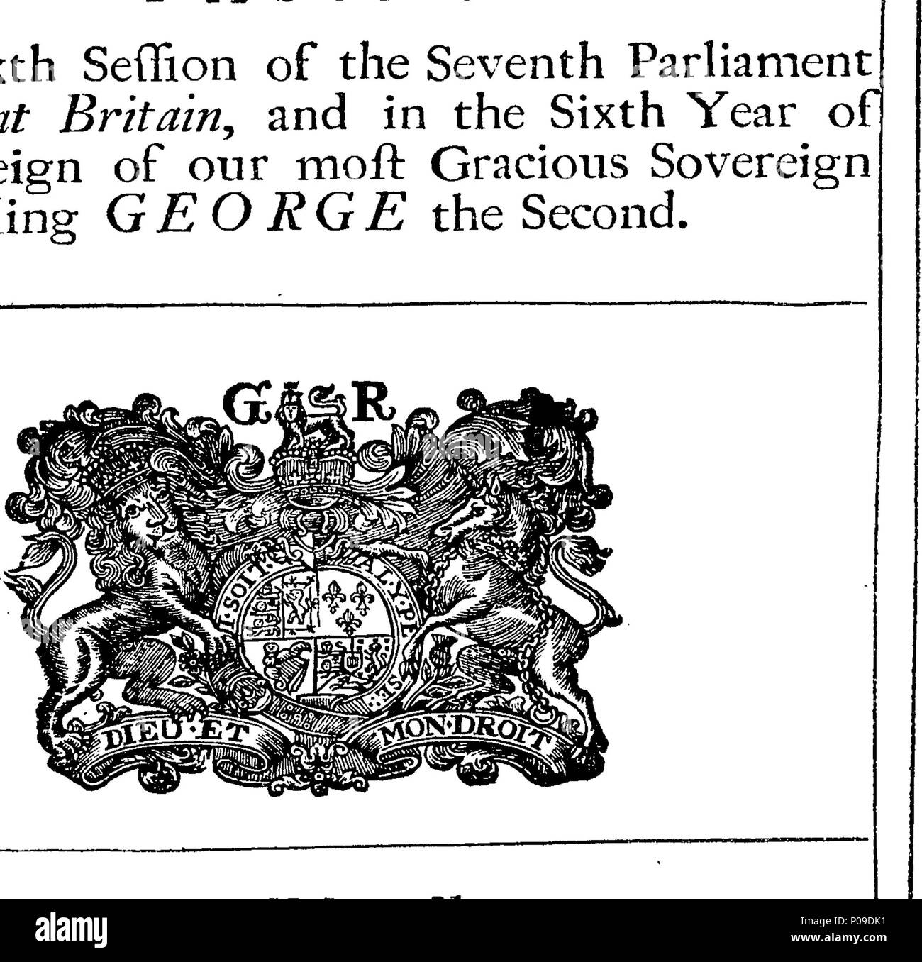 . Englisch: Fleuron aus Buch: Eine Zusammenfassung aller der Rechtsakte, die in der sechsten Sitzung des Siebten Europäischen Parlaments von Großbritannien vergangen, und das ist das sechste Jahr der Regierung unserer gnädigen Herrn, Herrn König George der Zweite. 287 Eine Zusammenfassung aller der Rechtsakte, die in der sechsten Sitzung des Siebten Europäischen Parlaments von Großbritannien Fleuron T 152981-1 übergeben Stockfoto