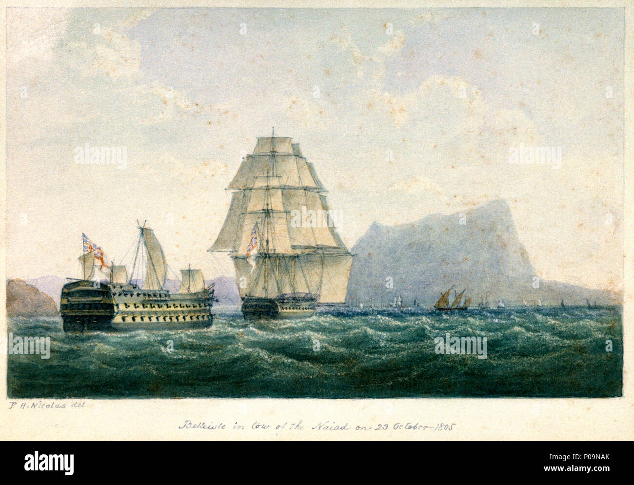 Englisch Hms Naiad Abschleppen Hms Belleisle Richtung Gibraltar Nach Dem Belleisle Beschadigt Worden War Und Dismasted