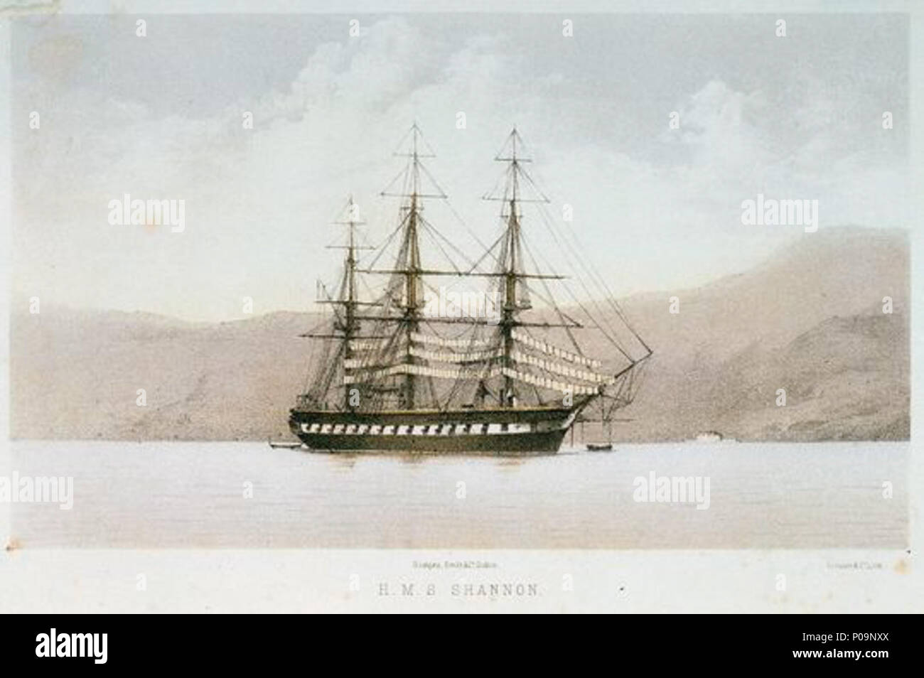 . Englisch: HMS Shannon. 19. Forster & Co (GRAVEURE) von SEM 1805 an en hochgeladen. wikipedia 48 HMS Shannon (1855) Stockfoto