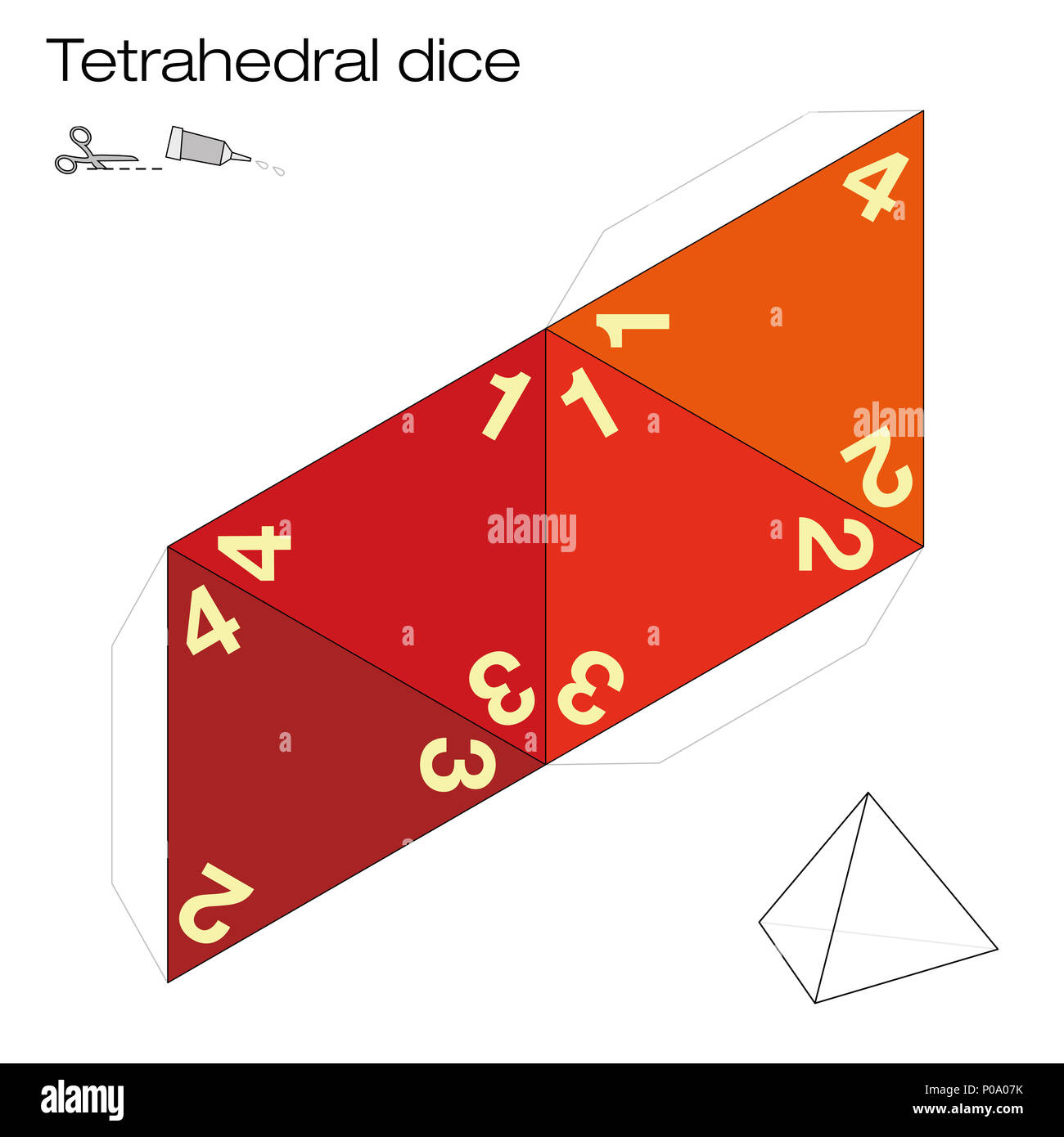 Tetraeder Vorlage, vierseitige tetraedrischen Würfel - eines der fünf  platonischen Körper - ein 3D-Element aus dem Netz und spielen Würfel  machen. Abbildung o Stockfotografie - Alamy