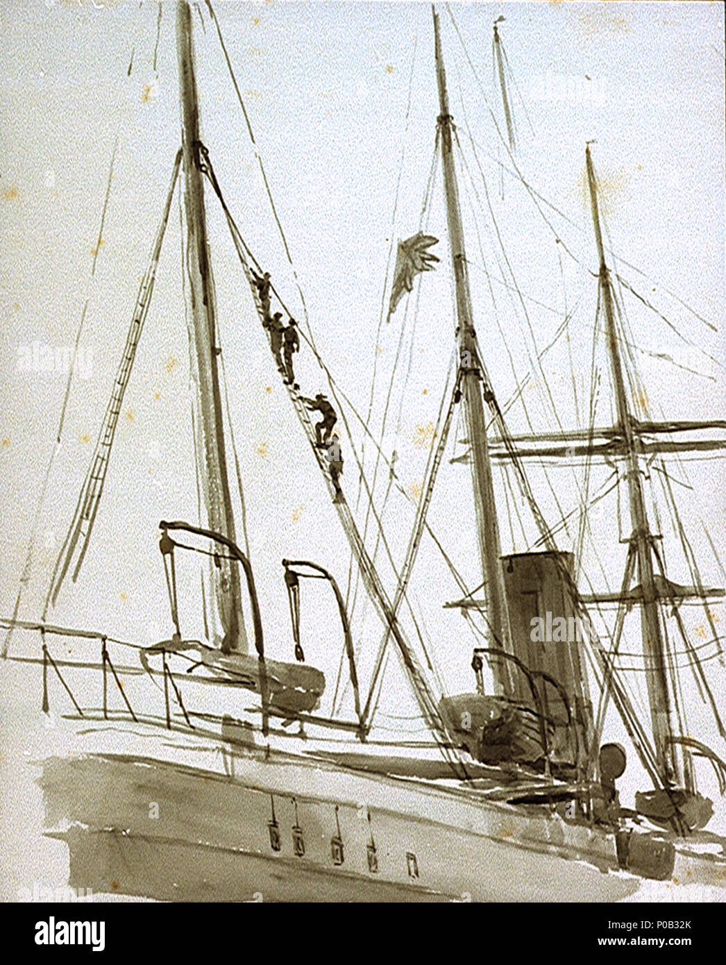 . Englisch: eine P&O-liner; entweder "tasmanien", "Chusan' (beide 1884), "coromandel" oder "Bengal" (beide 1885) original Kunst: Zeichnen. Zuvor fälschlicherweise vorgeschlagen, die zu 'Massilia" werden (das war twin-konzentriert), aber in der Tat eines der vier Schiffe die oben genannt. Sie waren die Schwestern, alle Dreimaster, Quadrat - auf dem Vorschiff mit doppelter topsail Yards, einem Trichter manipuliert, vier Boote, wie in diesem Bild, ein kleines gut Deck nach vorne, eine einzelne Reihe von Square Ports, etc. Die "tasmanien" in 1887 sank aber die anderen drei in der Flotte überlebten bis 1905-06. Siehe auch "PRÄMEDIKATION" 2096. . Zwischen 1885 und 1906. Wil Stockfoto