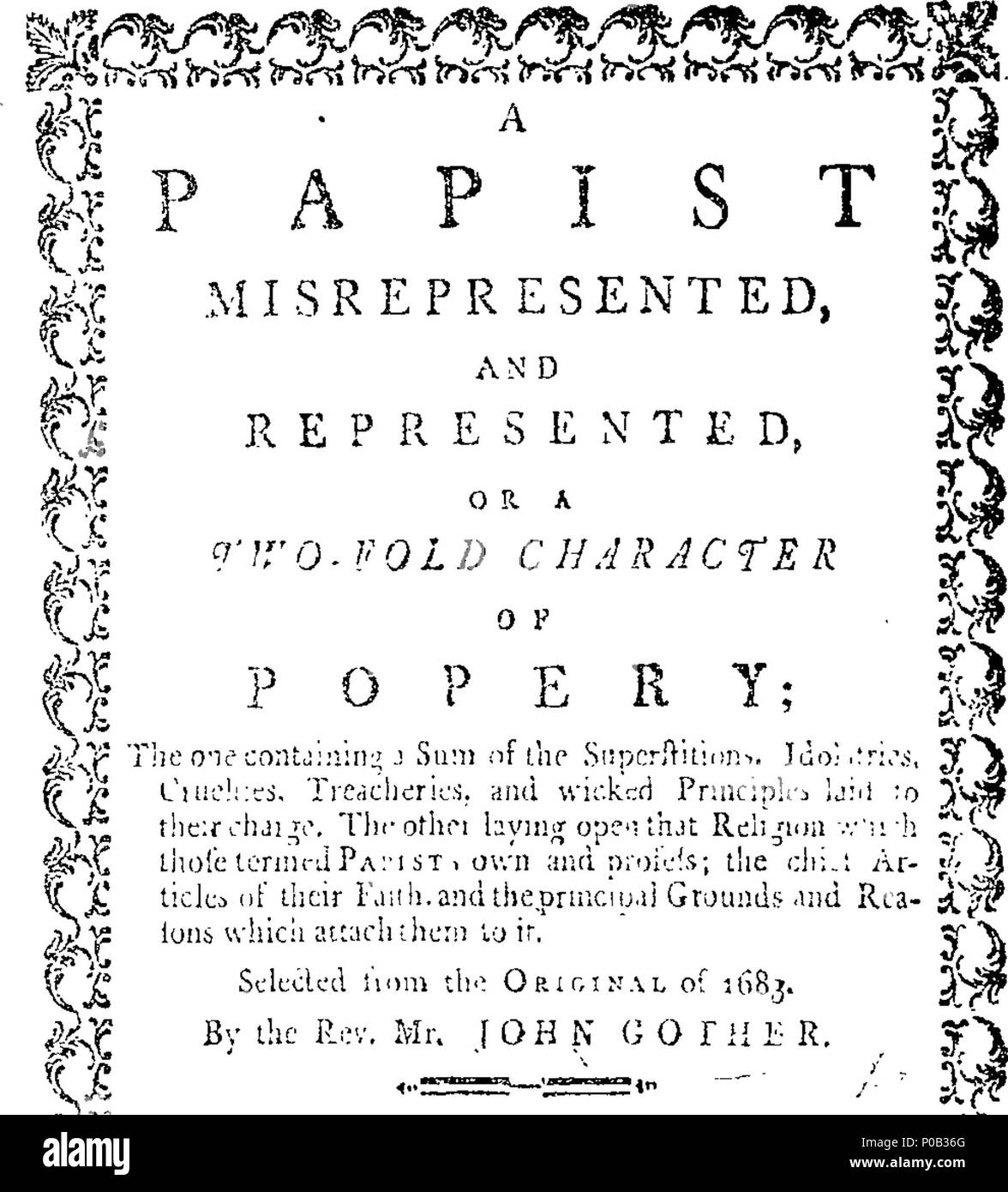 . Englisch: Fleuron aus Buch: ein papist misrepresented, und vertreten, oder ein zwei Zeichen des Papsttums falten; ... Aus dem Original von 1683 ausgewählt. Durch die Rev. Herr John Gother. Veröffentlicht von... Richard Challoner, ... 164 ein papist misrepresented, und vertreten, oder ein zwei Zeichen des Papsttums falten; - aus dem Original von 1683 Fleuron T 043611-2 ausgewählt Stockfoto