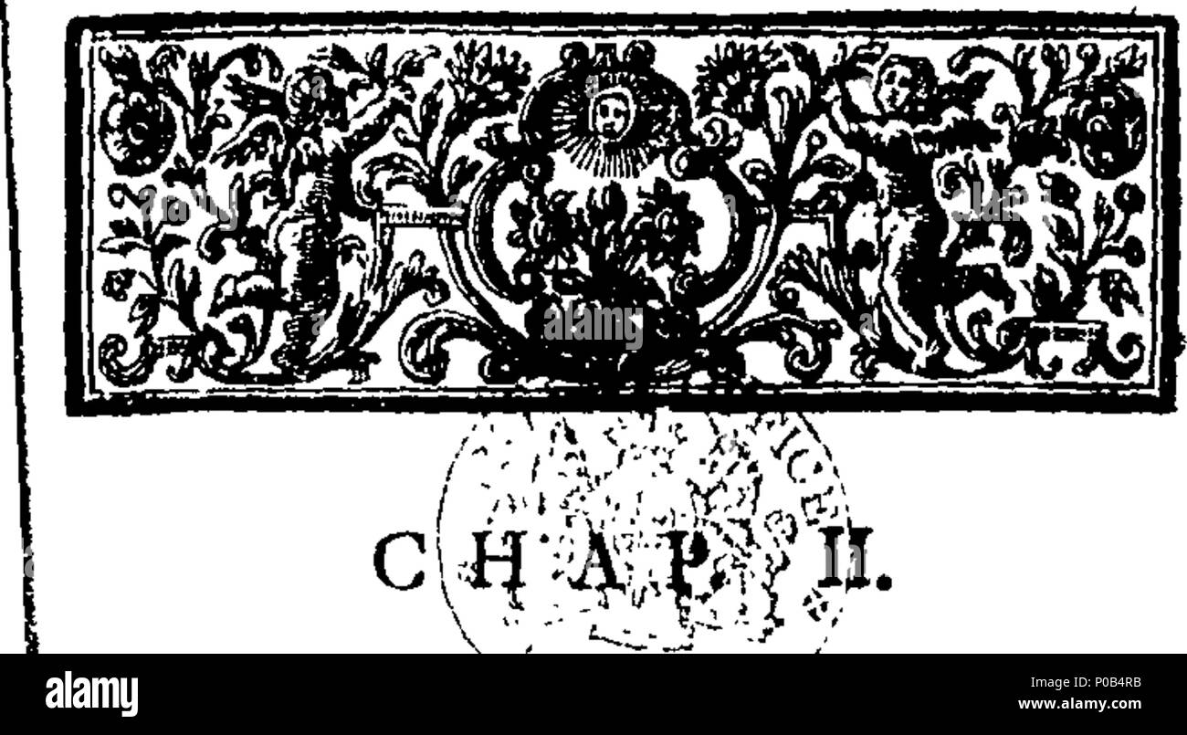 . Englisch: Fleuron aus Buch: Eine physikalische Diplomarbeit, über die Ursache für die Abweichung des Barometer, die Form der Kugel der Erde, die Verminderung der schwere Körper, den Fluss und den Rückfluss des Meeres, wobei einige Fehler in Sir Isaack Newtons System beheben würde. Wie auch, dass es unmöglich ist, den Längengrad finden; und dass diejenigen, die vorgeben, die Entdeckung, sind Betrüger. Ursprünglich in französischer Sprache geschrieben von der Sieur Jaques de Roubais du Tourcoin und veröffentlichen würde von Monsieur S. Dury de Champdere, jetzt Engineer zu Ihren High Mightinesses, The Lords, die Generalstaaten der Stockfoto
