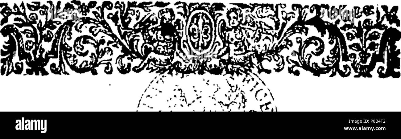 . Englisch: Fleuron aus Buch: Eine physikalische Diplomarbeit, über die Ursache für die Abweichung des Barometer, die Form der Kugel der Erde, die Verminderung der schwere Körper, den Fluss und den Rückfluss des Meeres, wobei einige Fehler in Sir Isaack Newtons System beheben würde. Wie auch, dass es unmöglich ist, den Längengrad finden; und dass diejenigen, die vorgeben, die Entdeckung, sind Betrüger. Ursprünglich in französischer Sprache geschrieben von der Sieur Jaques de Roubais du Tourcoin und veröffentlichen würde von Monsieur S. Dury de Champdere, jetzt Engineer zu Ihren High Mightinesses, The Lords, die Generalstaaten der Stockfoto