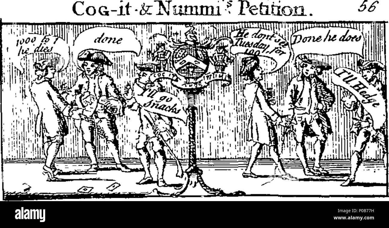 . Englisch: Fleuron aus Buch: eine politische und Satyrisches Geschichte der Jahre 1756, 1757, 1758 und 1759. In einer Reihe von Hundert humorvolle und unterhaltsame druckt. Enthalten, die bemerkenswertesten Transaktionen, Zeichen und Caricaturas jener denkwürdigen Jahren. Die im Anhang beigefügt ist, eine erklärende Konto oder Schlüssel zu jedem Druck, wodurch das Ganze voll und wichtig. In zwei Teile. 173 Eine politische und Satyrisches Geschichte der Jahre 1756, 1757, 1758 und 1759 Fleuron N 039870-16 Stockfoto
