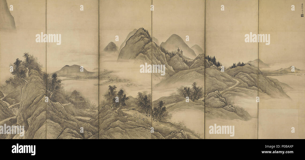 . Englisch: Landschaft von Sesshu byobu, Freieren Galerie / Sackler Galerie. Muromachi Periode (1337-1573) 13 Landschaft durch byobu Sesshu (Freier) Stockfoto