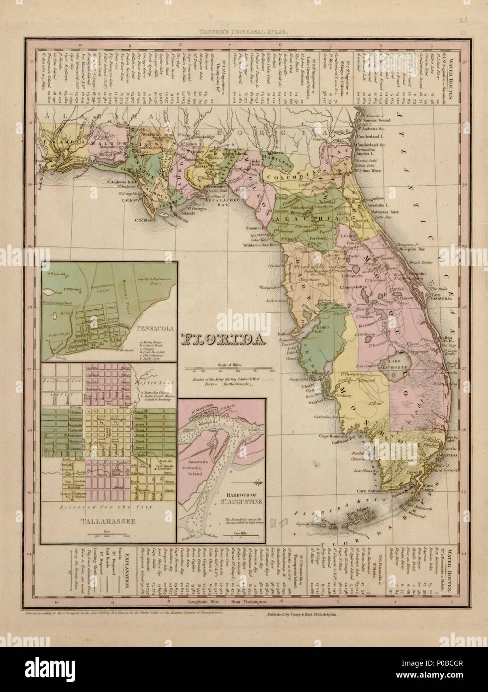 . Englisch: Entlastung durch hachures. Unterscheidet sich von anderen 1844 Hrsg. in, dass die gedruckte Platte Zahlen auf 34 Karten nicht auf die Platte Zahlen im Inhaltsverzeichnis gedruckt entsprechen. Graviert t.p. LC Bürgerkrieg Karten (2. ed.), S 193 Phillips, 4324 auch durch die Bibliothek des Kongresses Website als Rasterbild. LC Kopie in Tinte auf der Vorderseite fliegen unterzeichnet - leaf Herman 1844'. Zahlreiche Tinte und Bleistift Anmerkungen auf Margen und versos von Karten, darunter 7 Karten. LC kopieren Rebound und Boxed in grünem Tuch, mit allen gekapselten Seiten. Original Boards mit Sherman Exlibris in Feld erhalten. . Eine neue un Stockfoto