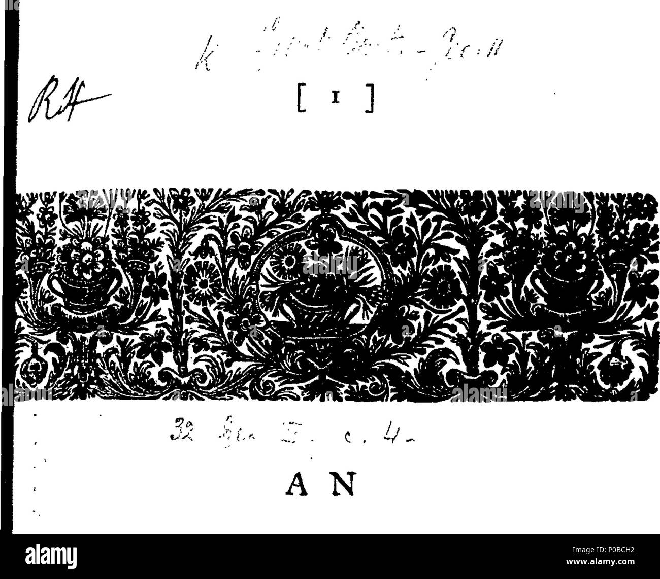. Englisch: Fleuron aus Buch: ein Gesetz für die Einrichtung und Rendering aufgetan, die bestimmte Artikel der Vereinbarung, für Inclosing und die Commons und Abfälle aus Gründen der Division in den Townships von Bentley und Arksey, und Pfarre von Arksey, in der Grafschaft York. 297 ein Gesetz für die Einrichtung und Rendering aufgetan, die bestimmte Artikel der Vereinbarung Fleuron T 064042-2 Stockfoto