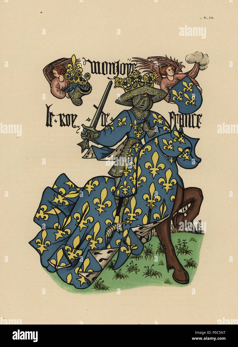 Franz I., König von Frankreich, Le Roi de France. Chromolithograph von loredan Larchey des Ancien Armorial Équestre de la Toison d'Or et de l'Europe au 15e siecle (Antike Equestrian Armorials des Ordens vom Goldenen Vlies und Europa im 15. Jahrhundert), Paris, 1890. Von bebilderten Handschrift 4790 in der Bibliothèque de l'Arsenal. Stockfoto