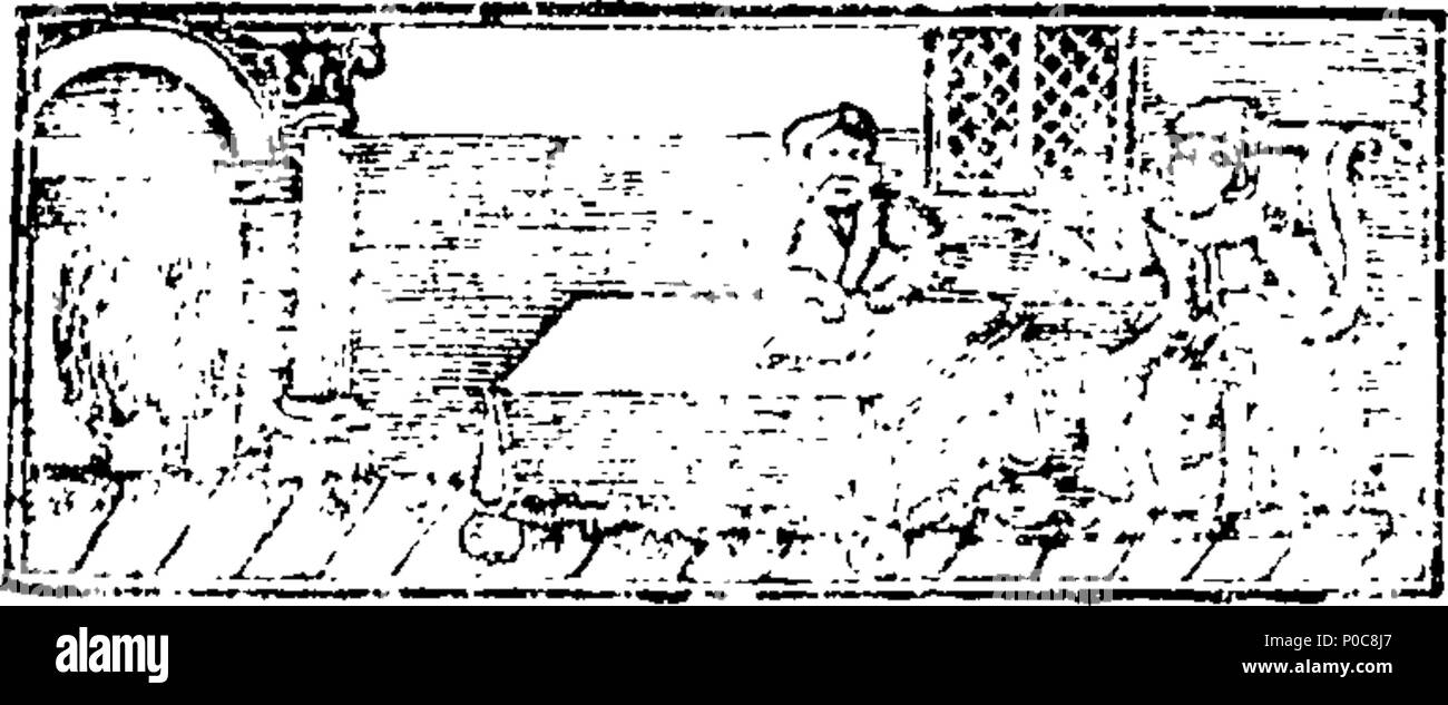 . Englisch: Fleuron aus Buch: eine Beziehung der ängstlichen Immobilien von Francis Spira, nachdem er sie "opostate aus der evangelischen Kirche zu Papsttums. Auch die elenden Leben und jämmerlichen Todesfälle, von Herrn John Kind, das verzweifelt hängen würde sich in Brick-Lane, in Spurle-Fields, London, 1664. und Herr Geo. Edwards, Ende von Stratford in Essex, die vorsätzlich Schoss sich zu Tode, Jan. 4, 1704. Zu dem wird hinzugefügt, King James ist der erste Prophetischen Fluch auf jede seiner Rasse, die in der Kirche von Rom Apostatle sollte. Beispiele für Gottes Gerichte auf anderen Abtrünnigen. Mit Origenes die Wehklage. Stockfoto