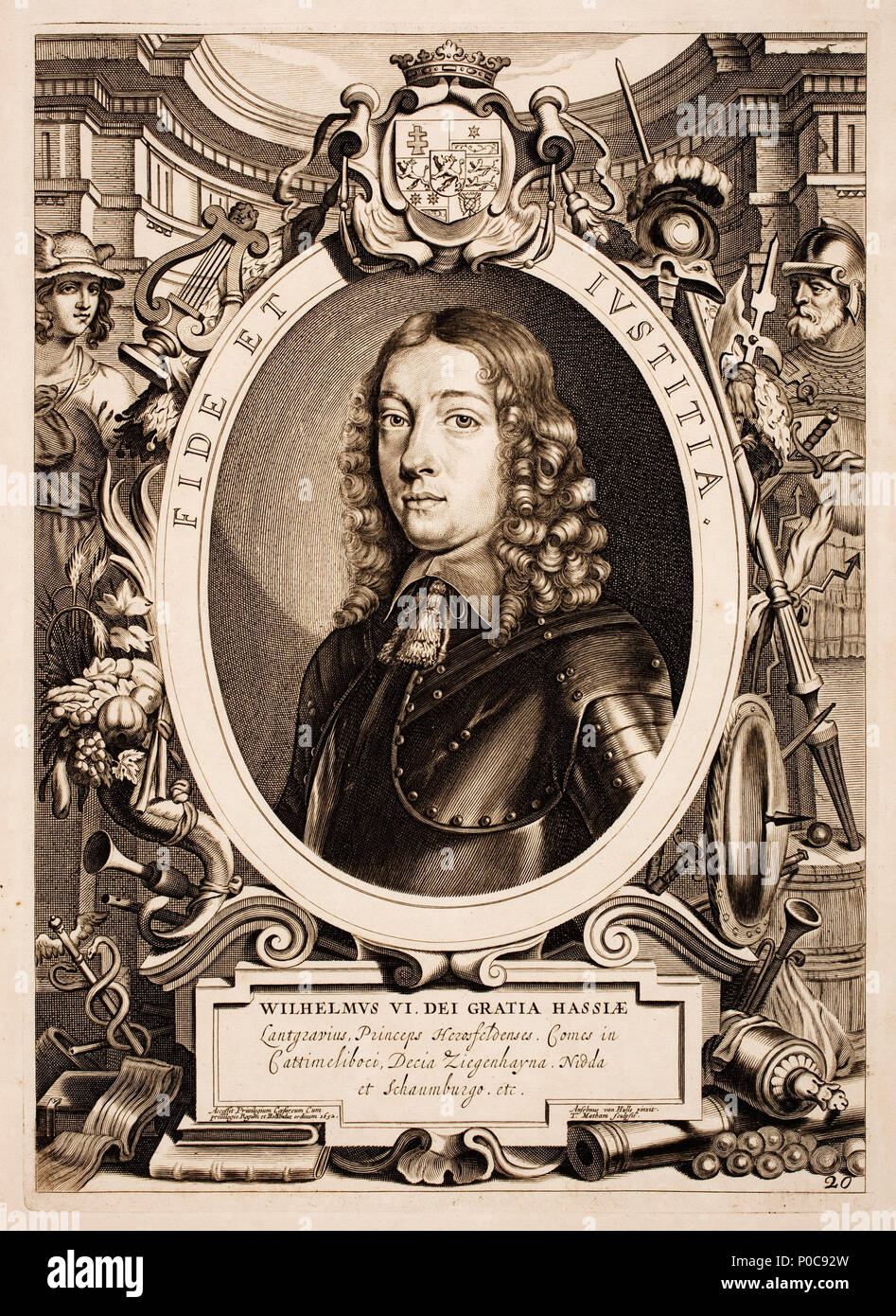 . Français: Guillaume VI de Hessen-kassel Englisch: William VI. Durch die Gnade Gottes, Landgraf von Hessen, Prinz von Hersfeld. Count in Katzenelnbogen, Diez, Ziegenhain, Nidda und Schaumburg, etc. Deutsch: Willem VI. Bij de gratie Götter, Landgraaf van Hessen, Prins van Hersfeld. Graaf in Katzenelnbogen, Diez, Ziegenhain, Nidda en Schaumburg, etc.. 1717. Anselm Van Hulle (1601 - nach 1674) Alternative Namen Anselmus Hebbelijnck, Anselmus Hebbelynck, Anselm von Hulle, Anselmus Van Hulle, Anselmus von Hulle Beschreibung flämischen Maler und Zeichner Geburtsdatum / Tod 23. Juli 1601 (Bapt Stockfoto