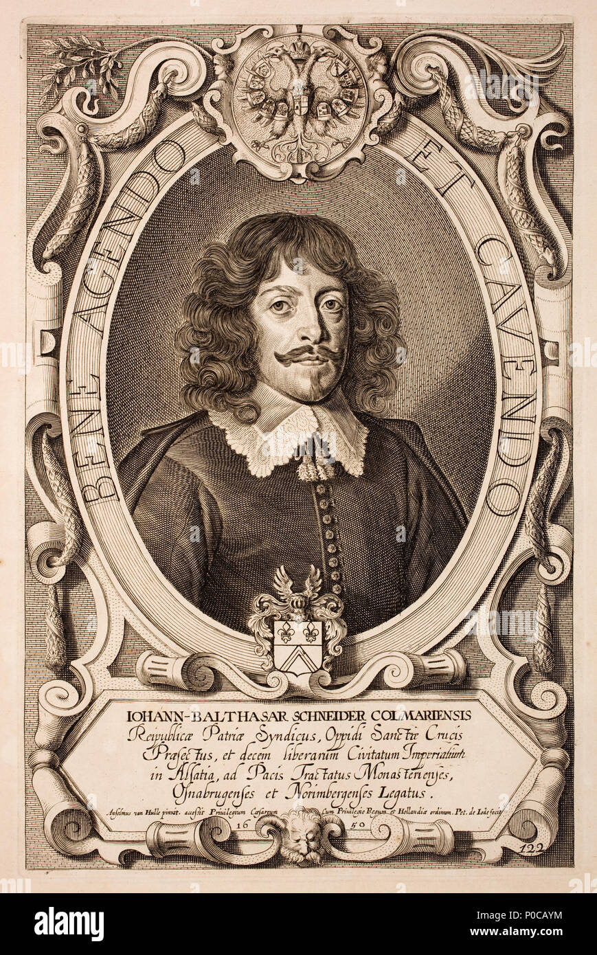 . Deutsch: Johann Balthasar Schneider (Colmar, 1612 - Colmar, 1656), Stadtschreiber Colmarer, Syndikus und Gesandter für die elsässische Dekapolis zum Westfälischen Friede 1648. Lwl.org Internet-Portal Westfälische Friede Englisch: Porträt von Johann Balthasar Schneider (Sartorius, 1612-1656). "Iohann Balthasar Schneider Colmariensis Reipublicae Patriae, Syndicus Oppidae sanctae crucis Praefectus, et Decem liberarum Civitatum Imperialium in Alsatia, ad Pacis Tractatus, Monasterienses Osnabrugenses et Norimbergenses Legatus.". Seite 122. Nederlands: Johann-Balthasar Schneider (Sartorius, Colmar, Stockfoto