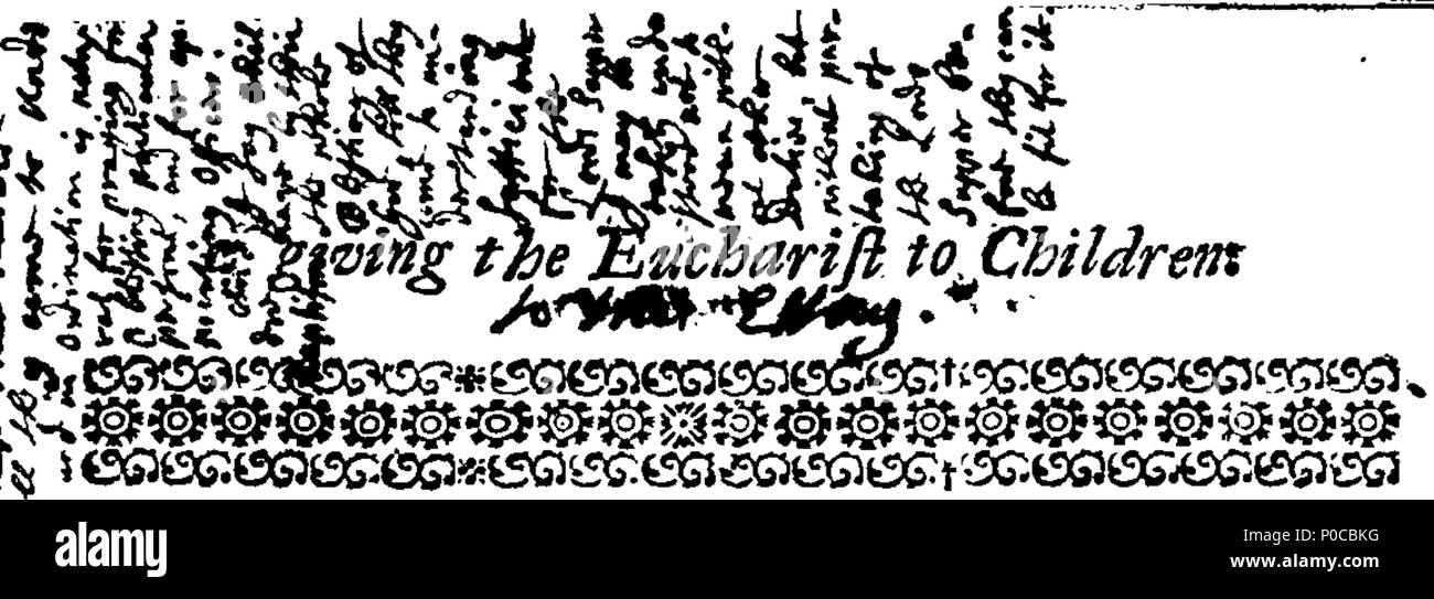 . Englisch: Fleuron aus Buch: Ein Essay zu Gunsten der alten Praxis des Gebens, um die Eucharistie zu Kindern. Durch die späte Reverend und gelernt, Herr James Peirce, von Exon. 318 Ein Essay zu Gunsten der alten Praxis des Gebens, um die Eucharistie zu Kinder Fleuron T 110135-17 Stockfoto
