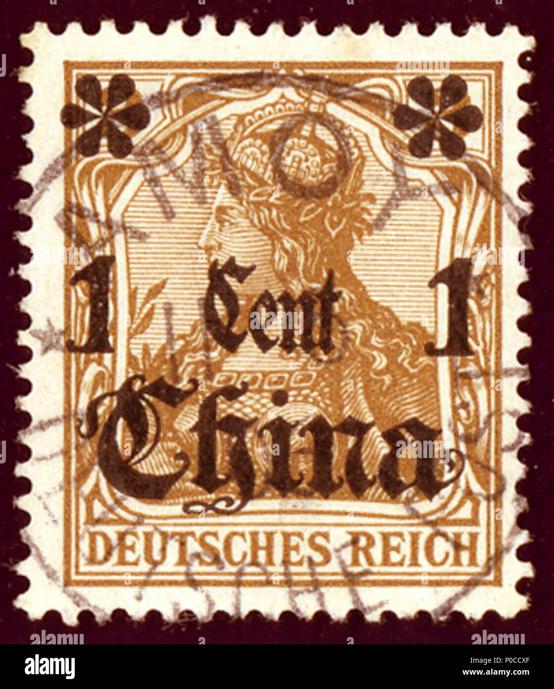 . Englisch: Briefmarke der Deutschen Post in China, 1 Prozent Ausgabe 1906, storniert AMOY DEUTSCHE POST. Michel N° 38. Scan von einer stornierten Stempel > 100 Jahre alt. Русский: Почтовая марка германских почтовых отделений в Цинской цент империи, 1, 1906. 22 März 2014, 15:03:40. Paul Eduard Waldraff (1870 - 1917) Beschreibung Deutsche Grafiker und Briefmarke designer English: deutscher Grafiker der Reichsdruckerei in Berlin, Entwerfer der Germania-Briefmarkenserie. Das Datum der Geburt / Tod 16. Juli 1870 vom 2. Juni 1917 Ort der Geburt Bad Wurzach Authority control: Q 1316547. Durch Jacquesve gescannt Stockfoto