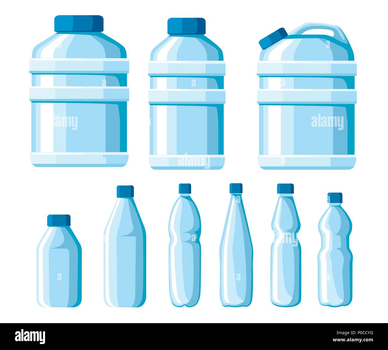 Trinkflasche aus Kunststoff. Gesunde agua Flaschen Vector Illustration. Sauberes Getränk in Kunststoffbehälter auf. Vorlagen für Flaschen mit Wasser. Vektor illustr Stock Vektor