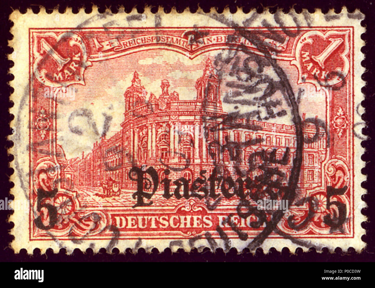 . Englisch: Deutsche Briefmarke für das Osmanische Reich, Überdrucken 5 Piaster, storniert CONSTANTINOPEL 2 - DP Ausgabe 1907. Michel N° 44 Karminrot. . 23 März 2014, 13:34:18. Jacquesverlaeken 1 1907 DP Türkei 5 Piaster Constantinopel 2 Mi 44 Stockfoto