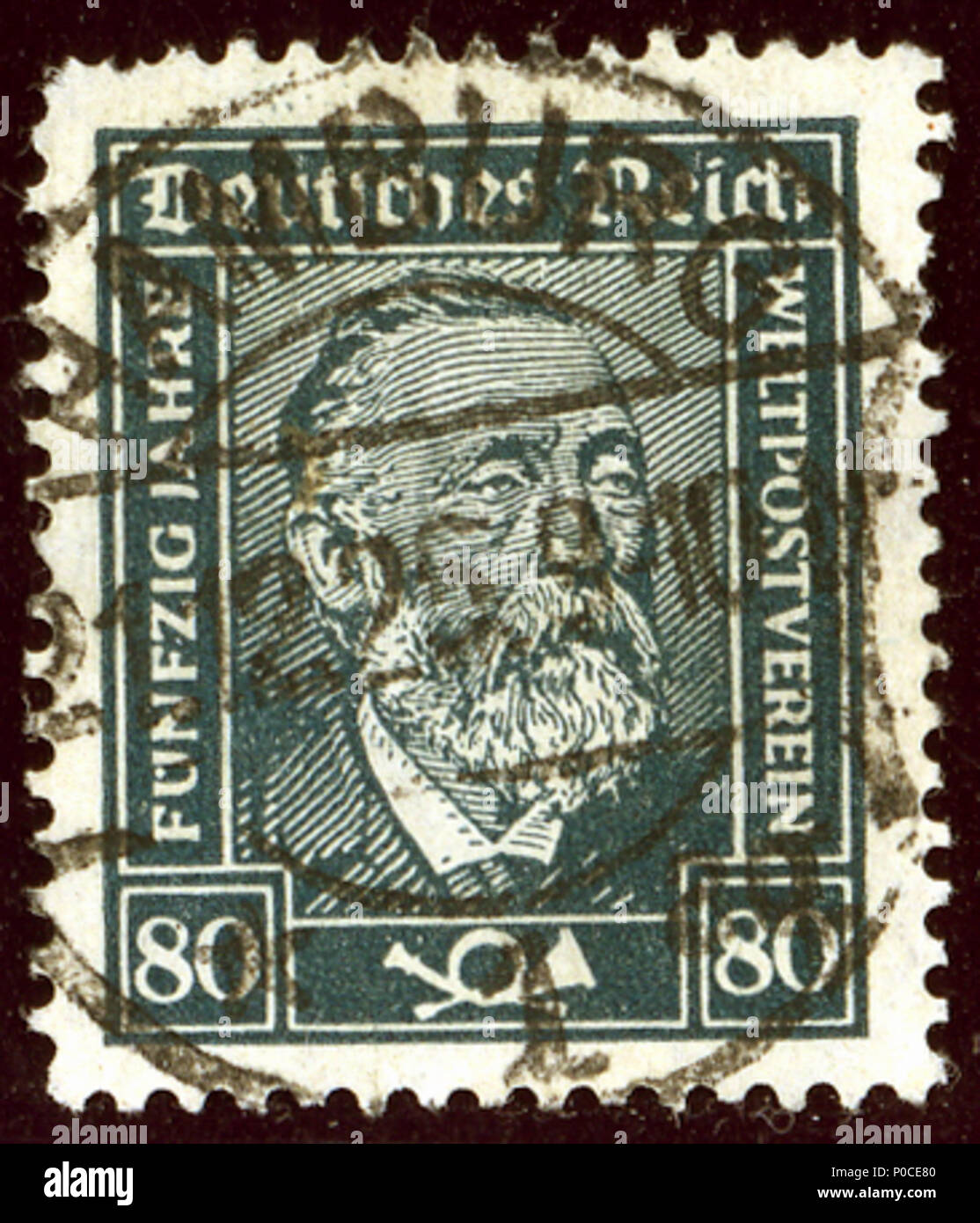 . Englisch: Stempel der Deutschland, 1924, 80 Pfg Schiefer, SG 383. Français: Timbre du Reich, 80 Pfg émission de 1924, modèle Yvert de la couleur Ardoise, Co-fondateur de l'U.P.U. Yvert N° 362. Oblitéré en 1925. English: 80 Pfg schwarzgrünblau, Michel DR N° 363. Hamburg 21-2-1925. . 18 April 2014, 12:17:09. Jacquesverlaeken 1 1925 Ardoise Allemagne Hamburg Mi 363 Stockfoto