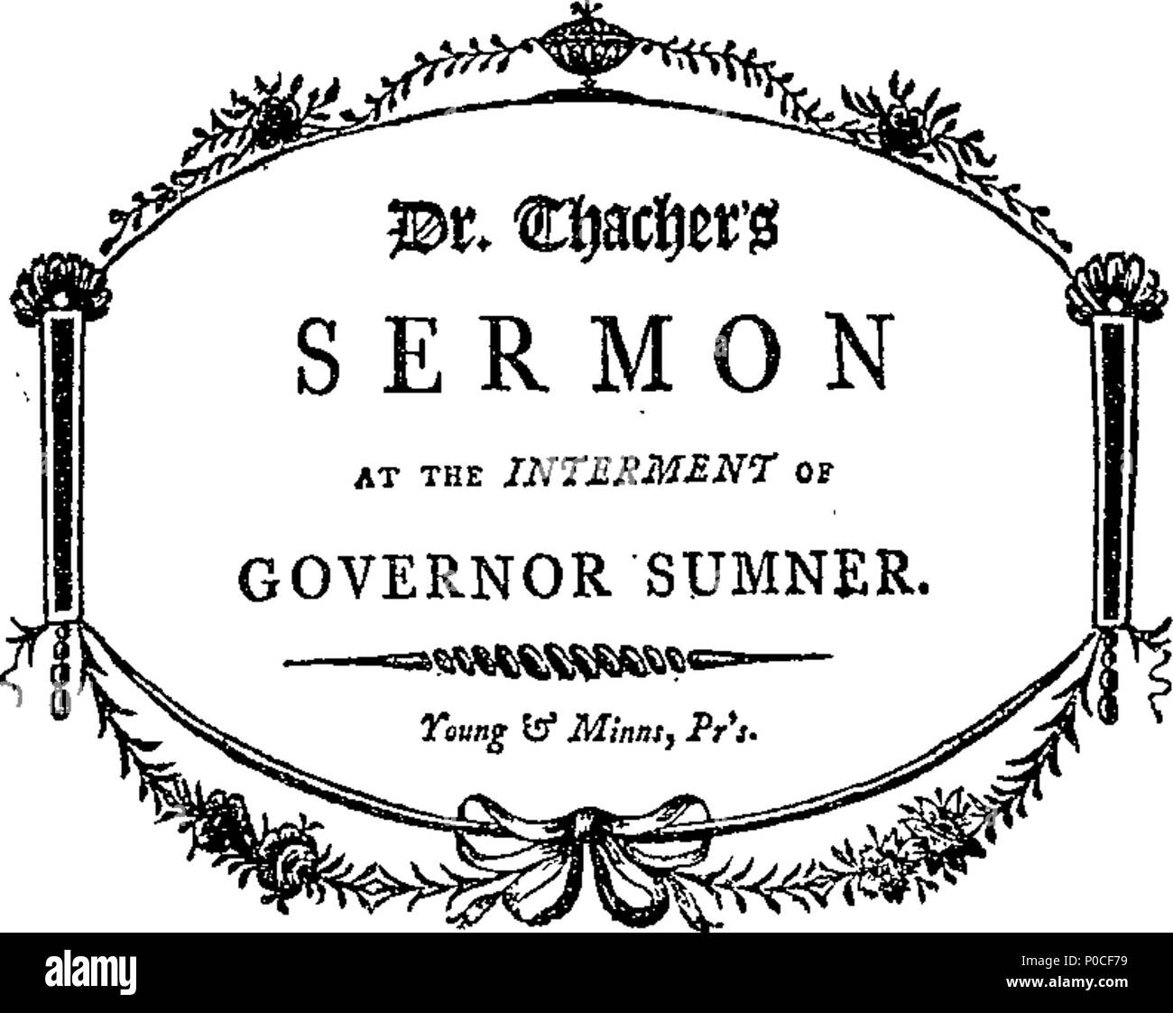 . Englisch: Fleuron aus Buch: eine Predigt Juni 12, 1799, vor seiner Ehre Moses Gill, Esquire, oberleutnant Gouverneur und Oberbefehlshaber,; die Damen und Herren des Rates, Senat und Repräsentantenhaus, des Commonwealth von Massachusetts, an der Beisetzung seiner Exzellenz erhöhen Sumner, Esq., 7. Juni 1799, Aet enthalten. 53. Von Peter Hilgers, D.D. 198 eine Predigt 12. Juni Fleuron W 029354-1 Stockfoto