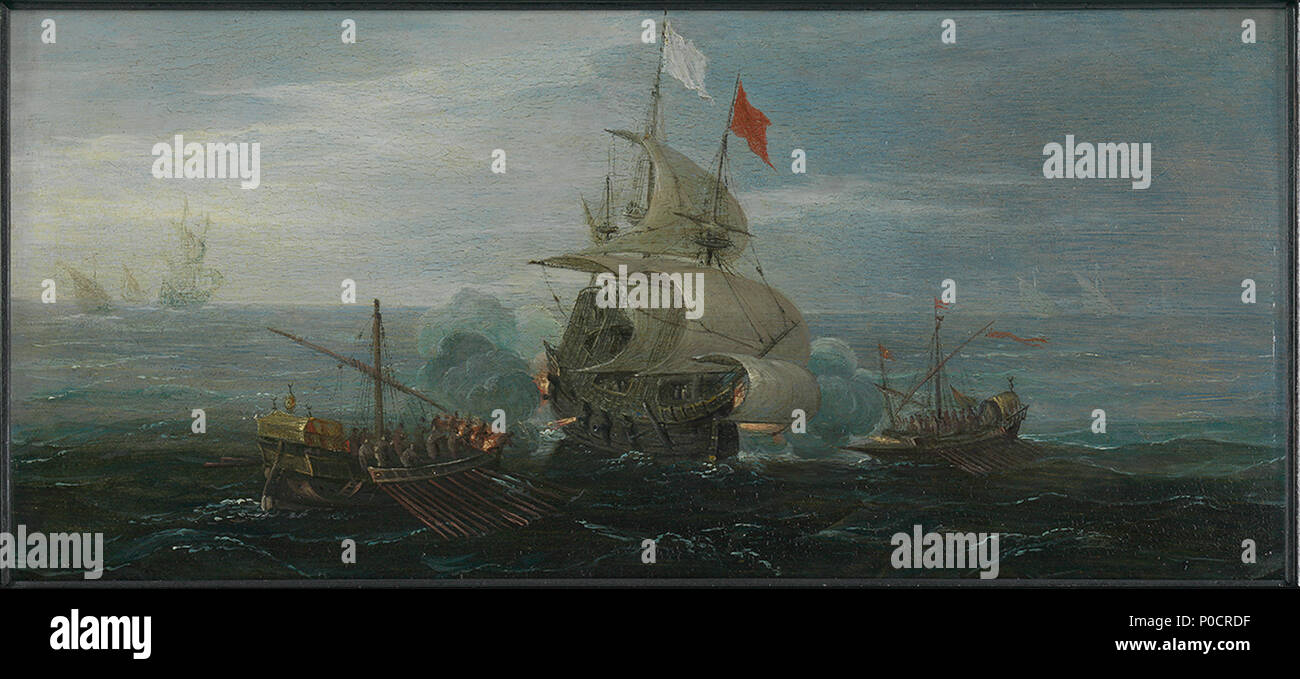 L 9748. ca. 1615. Aert Anthonisz; Cornelis Bol 100 einem französischen Schiff und Barbaresken RMG-L 9748 Stockfoto