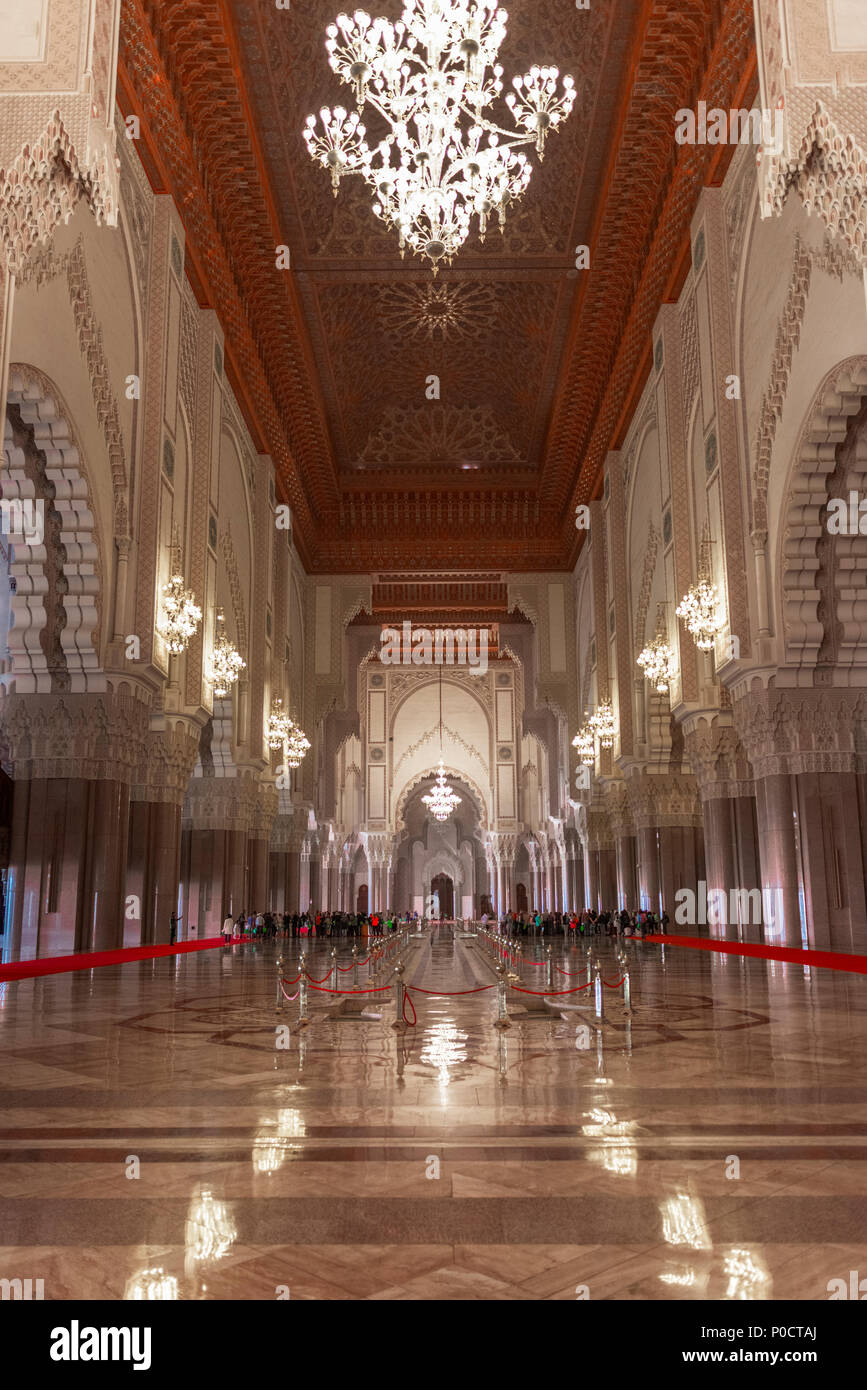 Innenansicht, Gebet Hall, Hassan-II.-Moschee, die Grande Mosquée Hassan II., der maurischen Architektur, Casablanca, Marokko Stockfoto