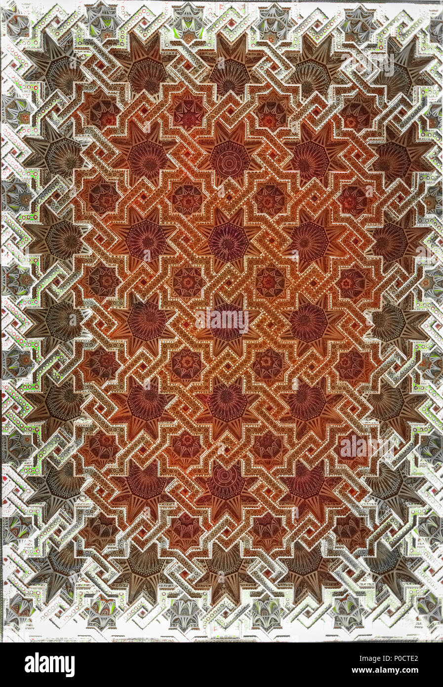Innenansicht, Detail der Decke, Verzierung, Hassan-II.-Moschee, die Grande Mosquée Hassan II., der maurischen Architektur Stockfoto