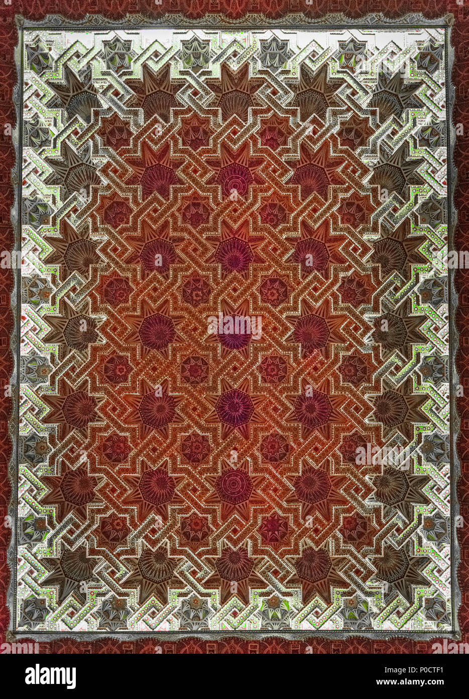 Innenansicht, Detail der Decke, Verzierung, Hassan-II.-Moschee, die Grande Mosquée Hassan II., der maurischen Architektur Stockfoto