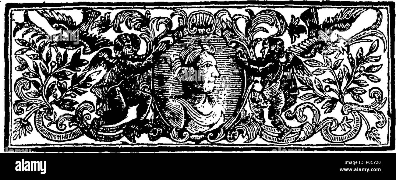 . Englisch: Fleuron aus Buch: eine kurze und wahren Zustand der Affäre zwischen der Rt. Pfr. J -------- m------- t, Herrn Bischof von C--rk und R--ss, und Pfr. M-rm-d-ke D-ll-s, A. M.202 eine kurze und wahren Zustand der Affäre zwischen der Rt Fleuron T 054462-1 Stockfoto