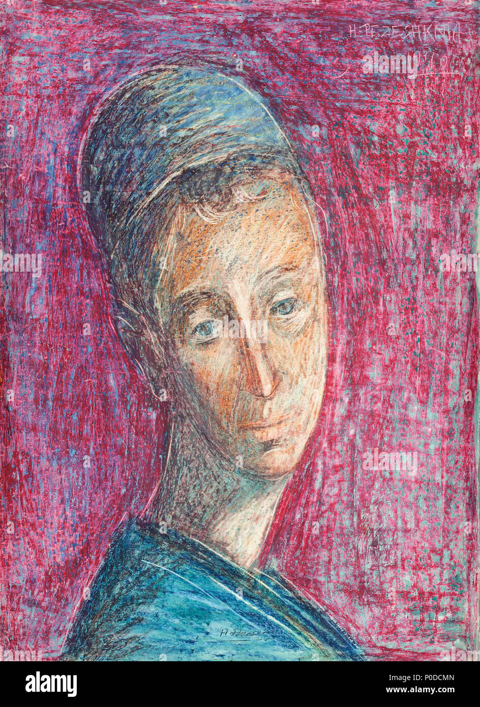 . Englisch: Untitled signiert und datiert "H. PEZESHKNIA 1970" (rechts oben); unterzeichnete "H. Pezeshknia" (unten Mitte) Öl, Pastell auf Papier 23 5/8 x 19 ¾In. (60 x 50 cm.) 1970 Herkunft direkt Erworben von der Künstlerin, die von den heutigen Eigentümer ausgeführt. . 1970. Houshang Pezeshknia 1 Untitled von Houshang Pezeshknia Stockfoto
